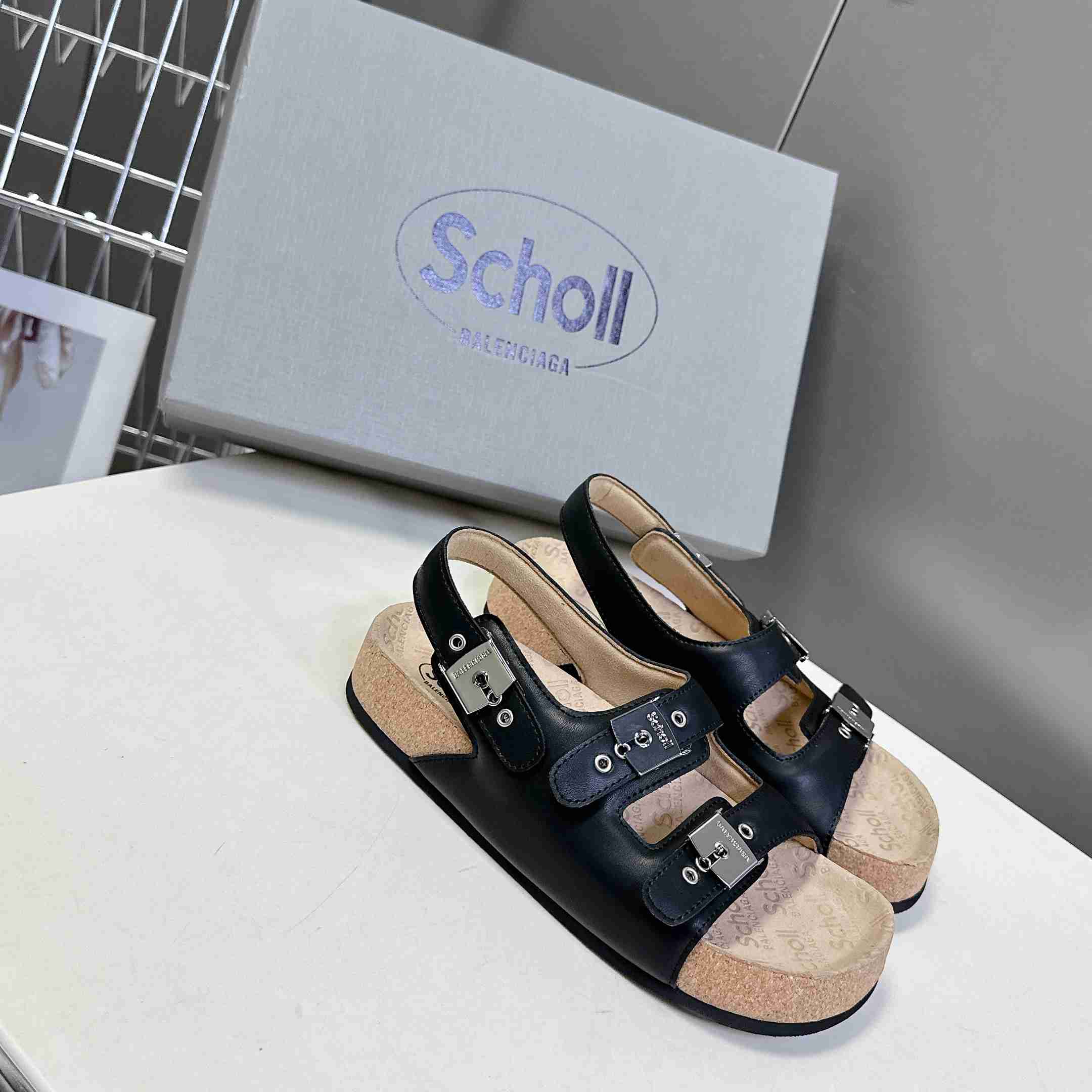 Balenciaga Scholl Flat Sandal In Black - DopestKickz