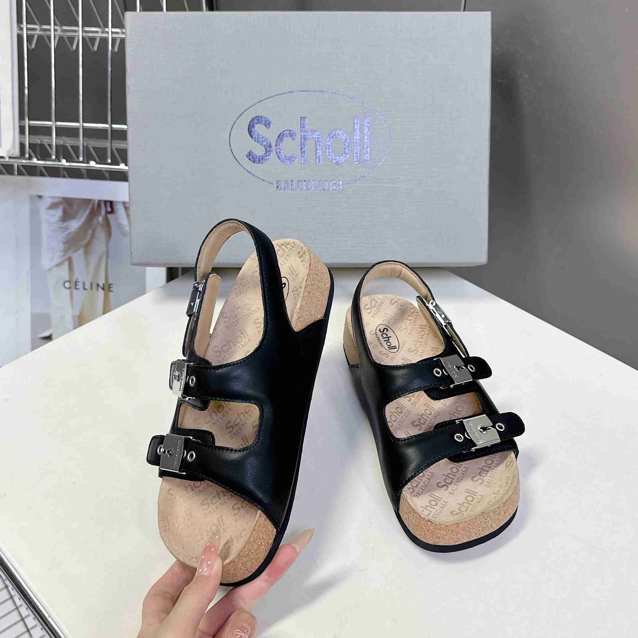 Balenciaga Scholl Flat Sandal In Black - DopestKickz