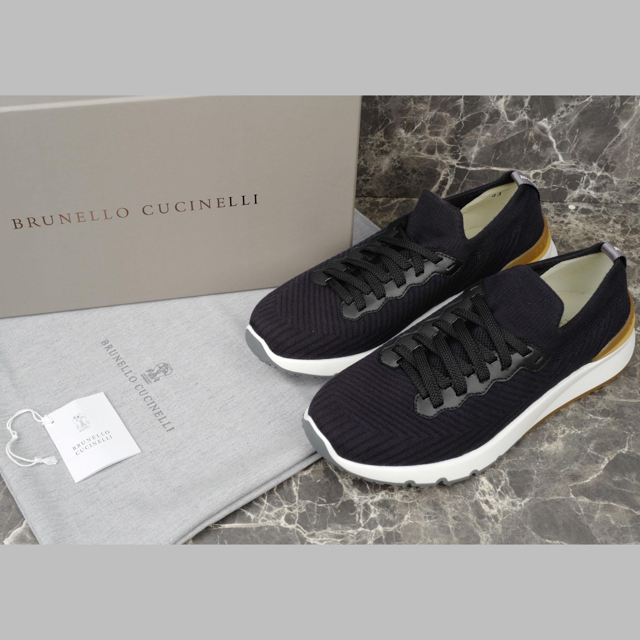 Brunello Cucinelli Cotton Knit And Semi-polished Calfskin Runners - DopestKickz