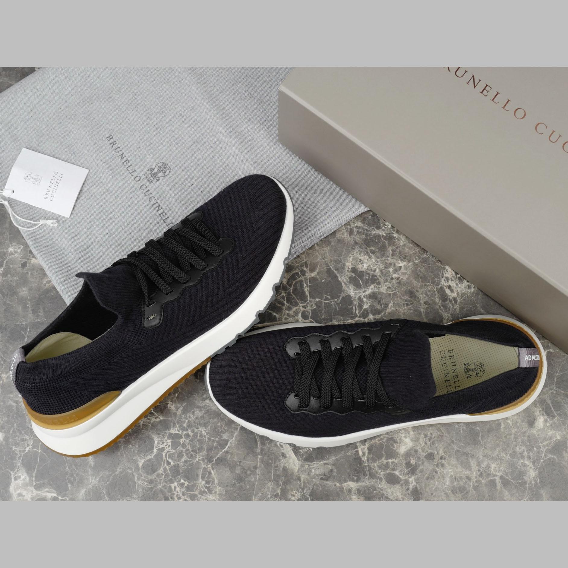 Brunello Cucinelli Cotton Knit And Semi-polished Calfskin Runners - DopestKickz