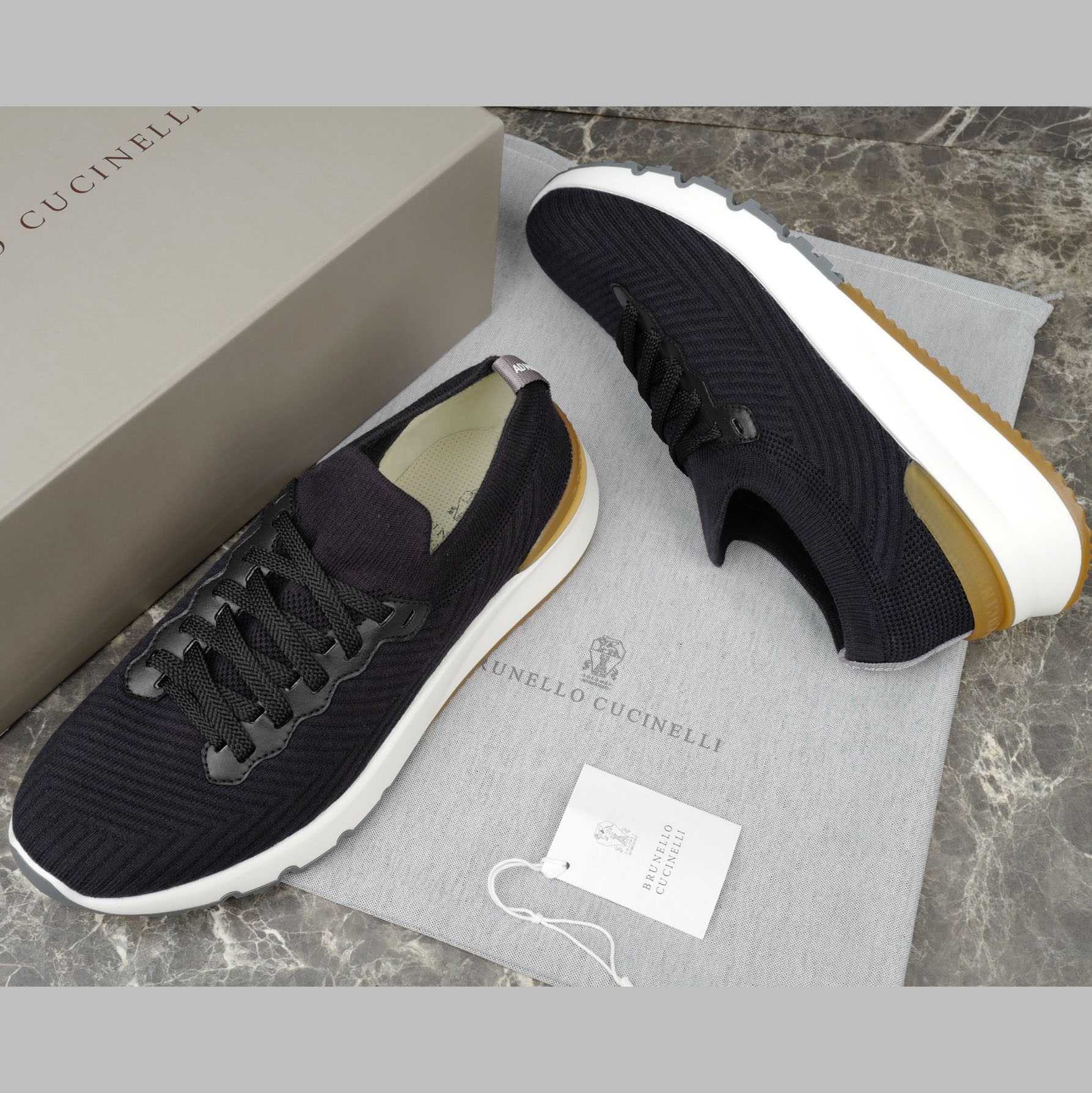 Brunello Cucinelli Cotton Knit And Semi-polished Calfskin Runners - DopestKickz