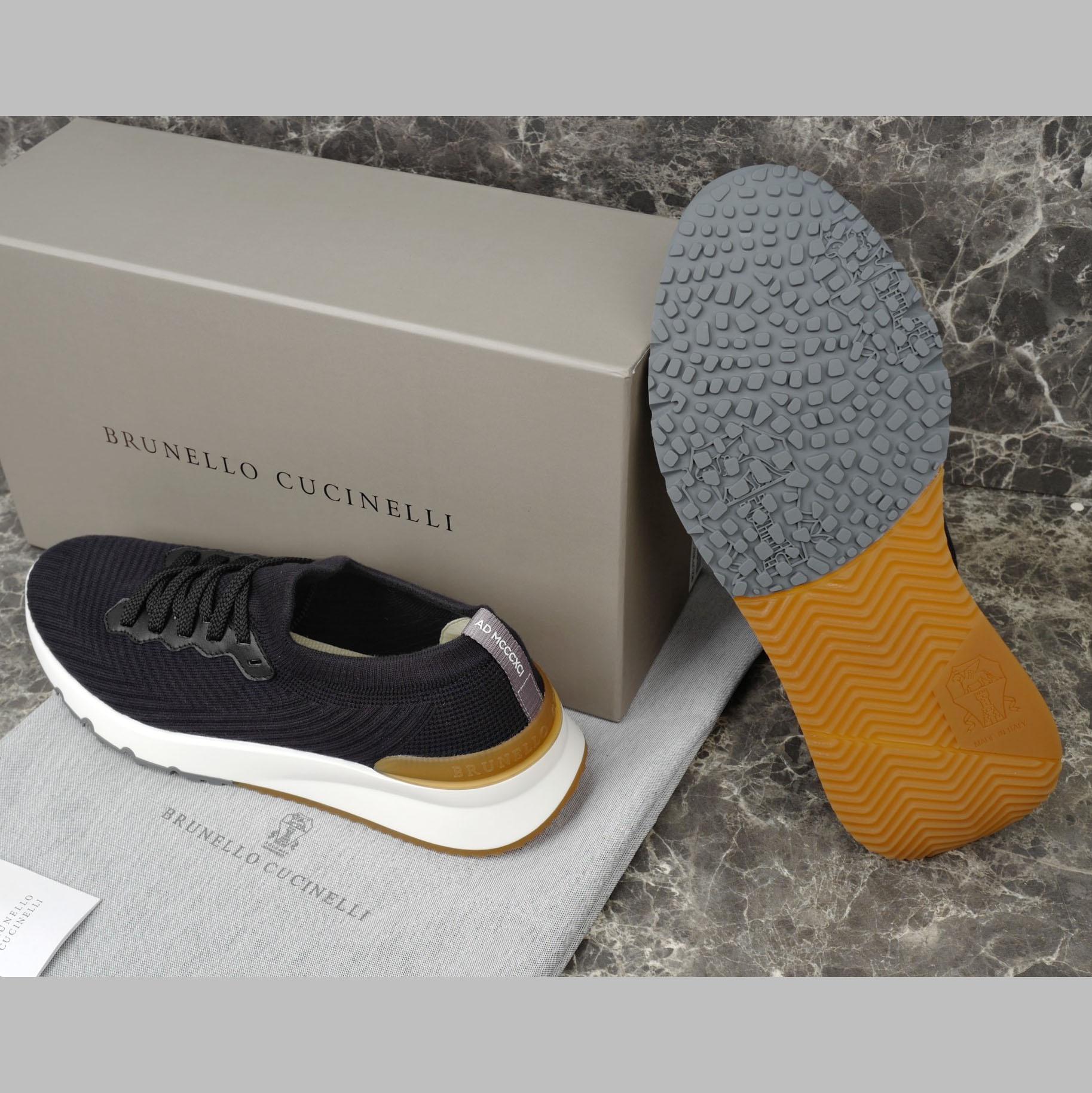 Brunello Cucinelli Cotton Knit And Semi-polished Calfskin Runners - DopestKickz