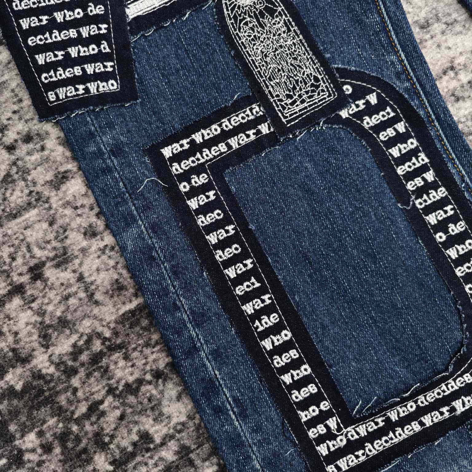 Who Decides War Motif Patched Jeans   702 - DopestKickz