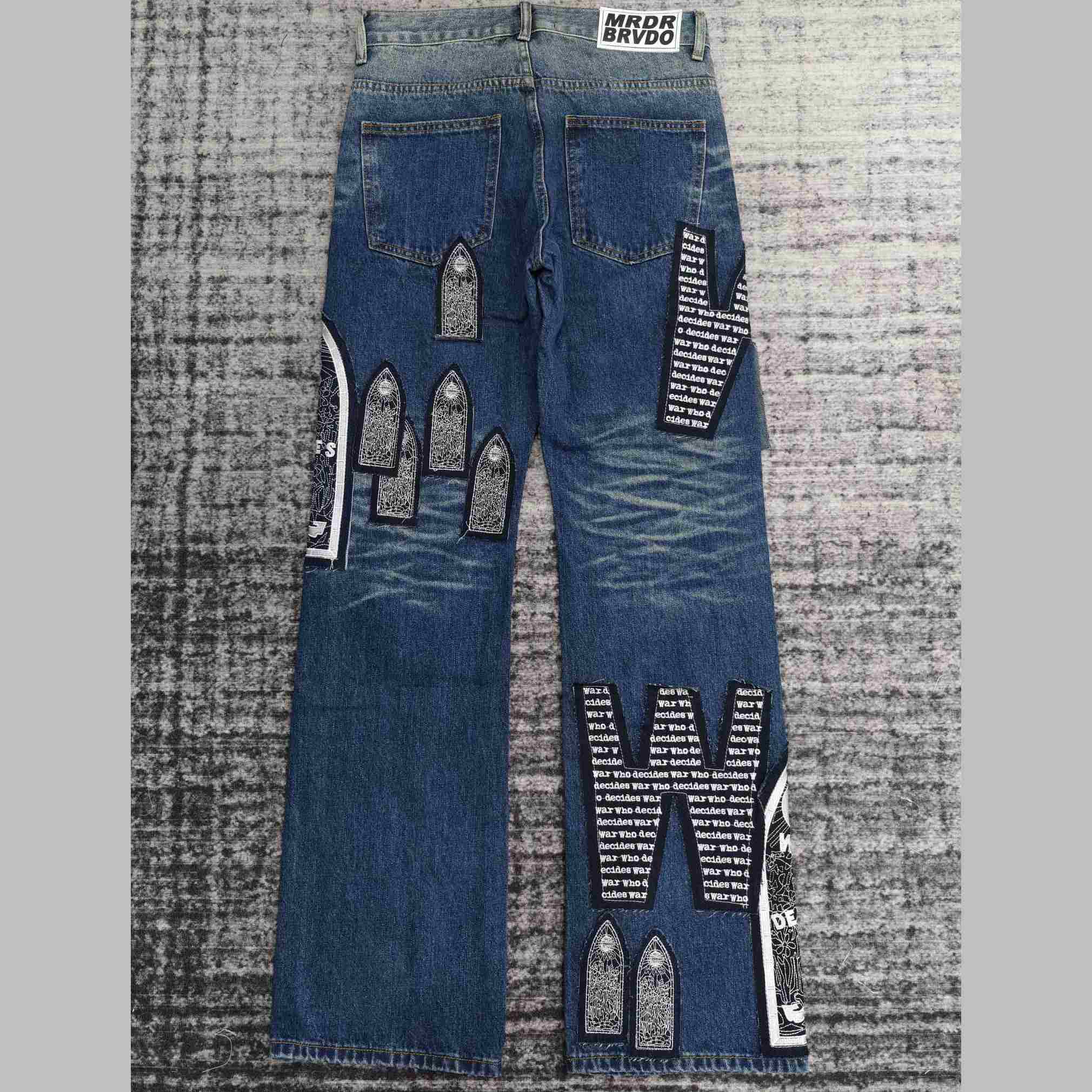 Who Decides War Motif Patched Jeans   702 - DopestKickz