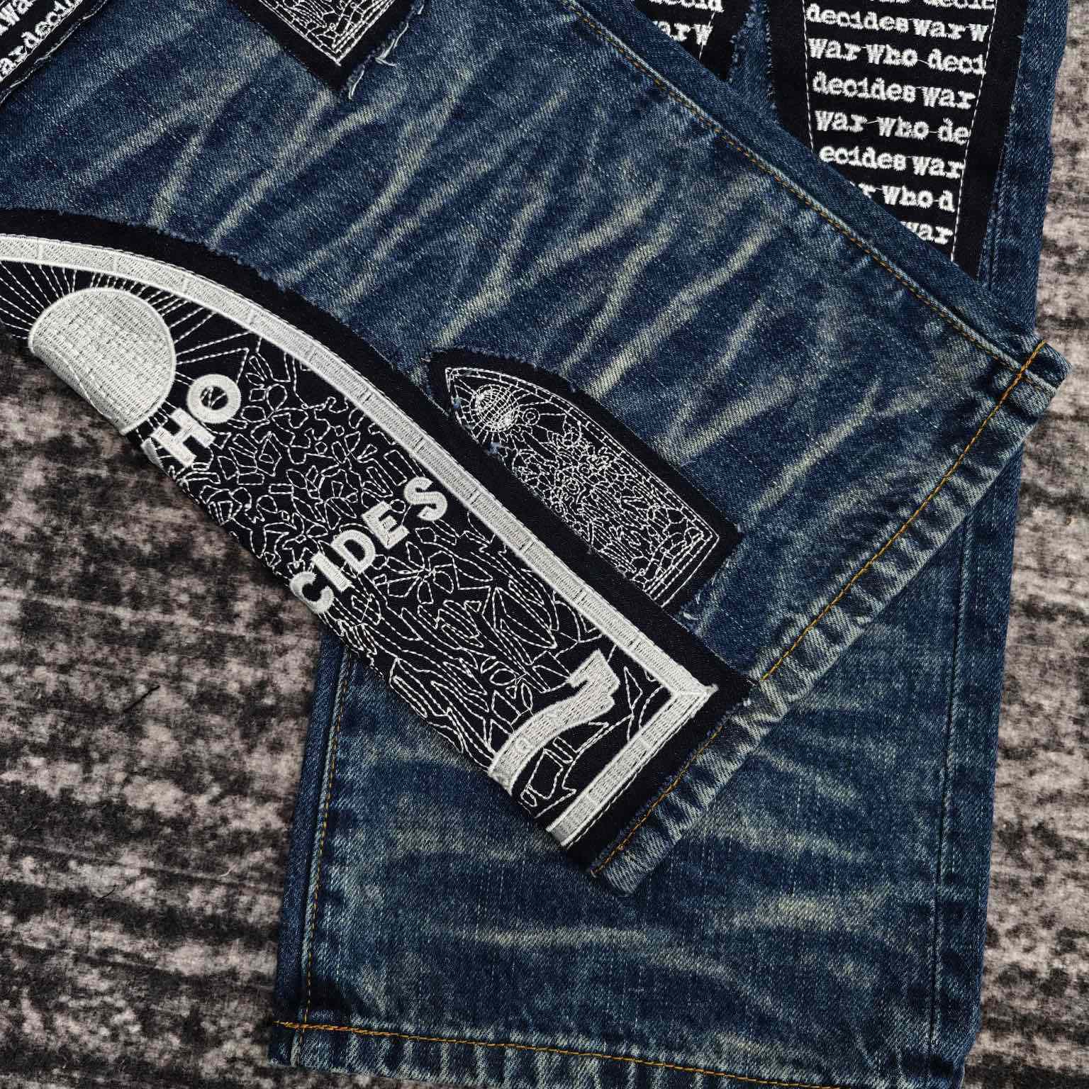 Who Decides War Motif Patched Jeans   702 - DopestKickz