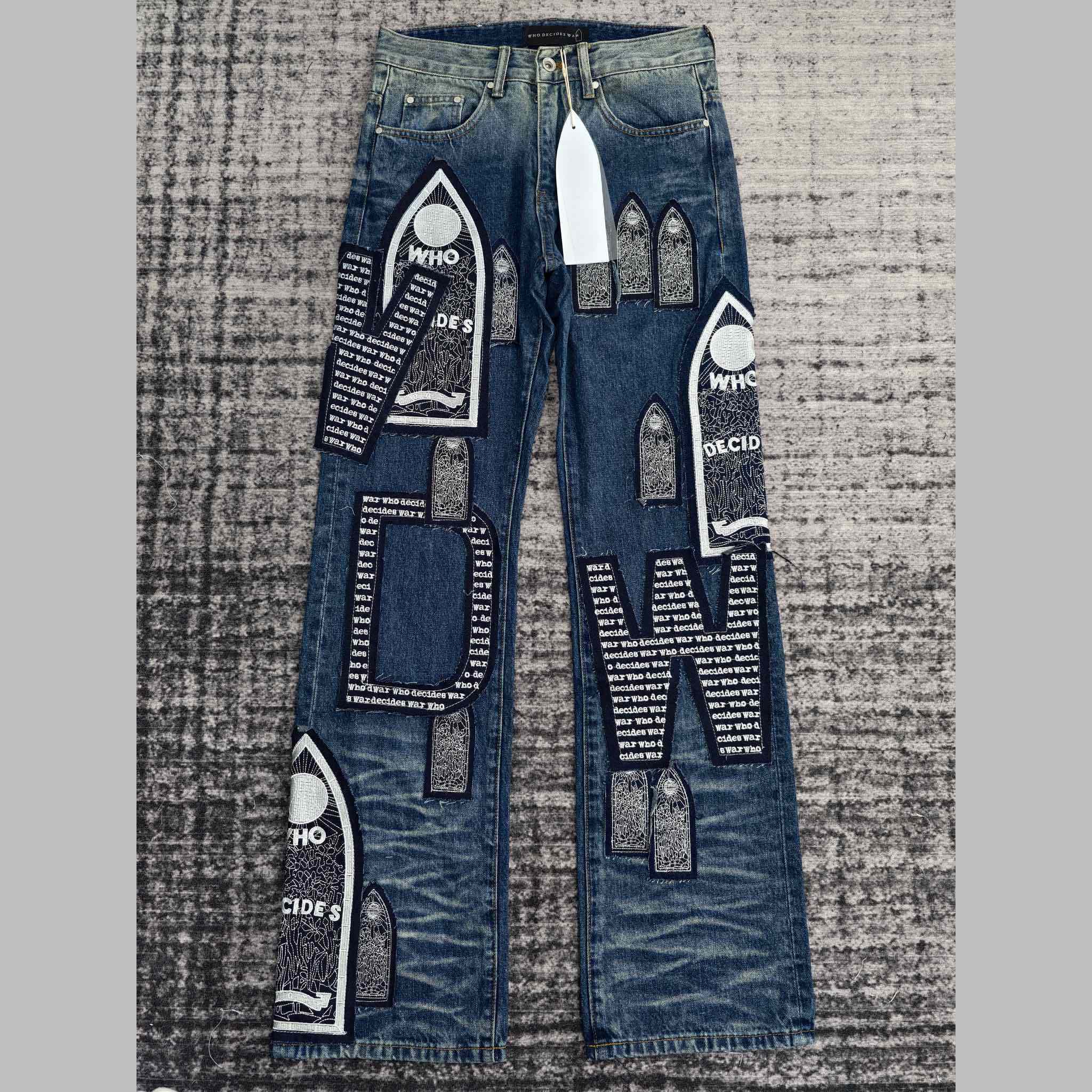 Who Decides War Motif Patched Jeans   702 - DopestKickz