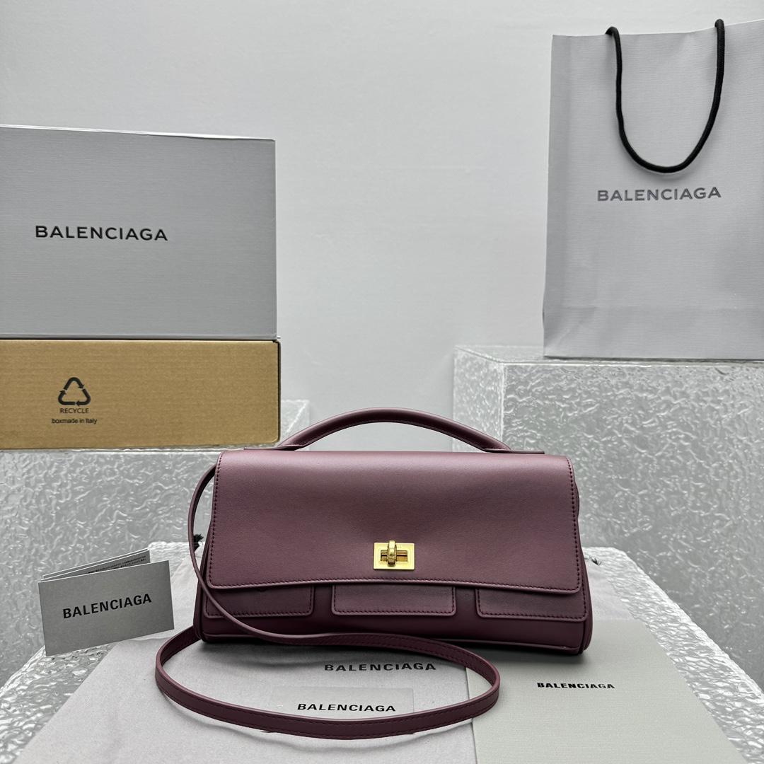Balenciaga Bel Air Clutch On Strap Small In Dark Burgundy - DopestKickz
