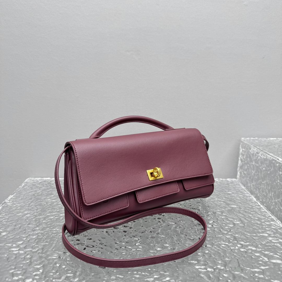 Balenciaga Bel Air Clutch On Strap Small In Dark Burgundy - DopestKickz