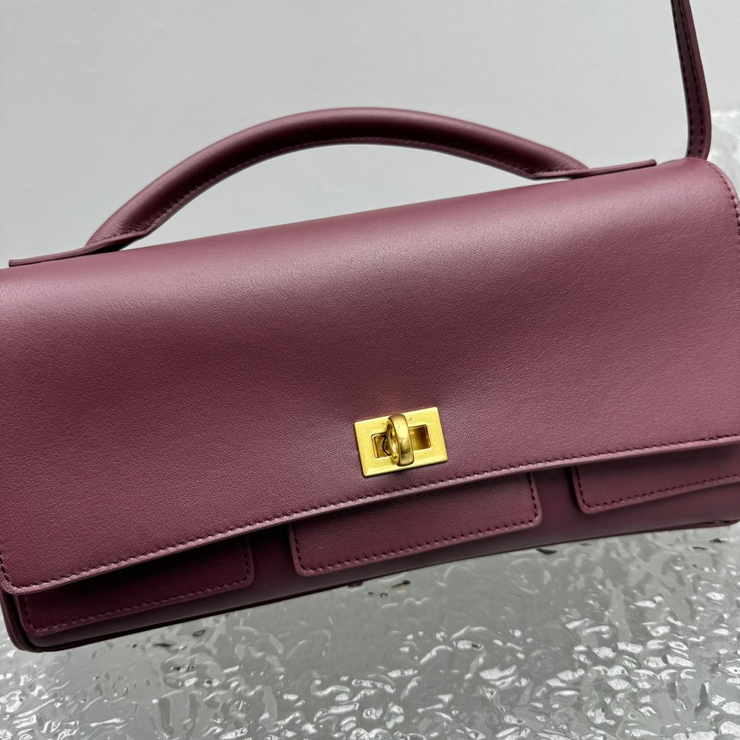 Balenciaga Bel Air Clutch On Strap Small In Dark Burgundy - DopestKickz