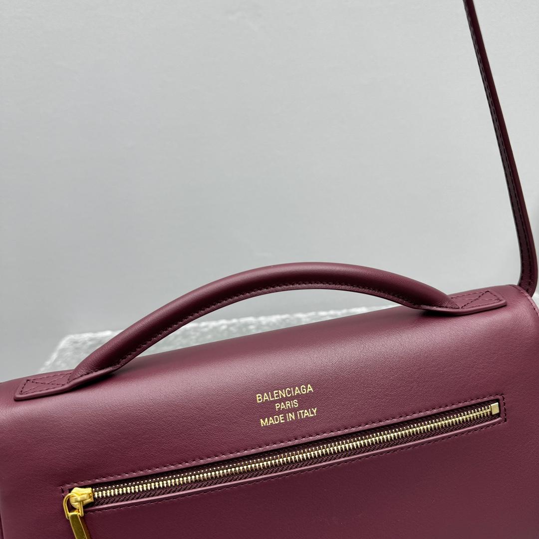 Balenciaga Bel Air Clutch On Strap Small In Dark Burgundy - DopestKickz