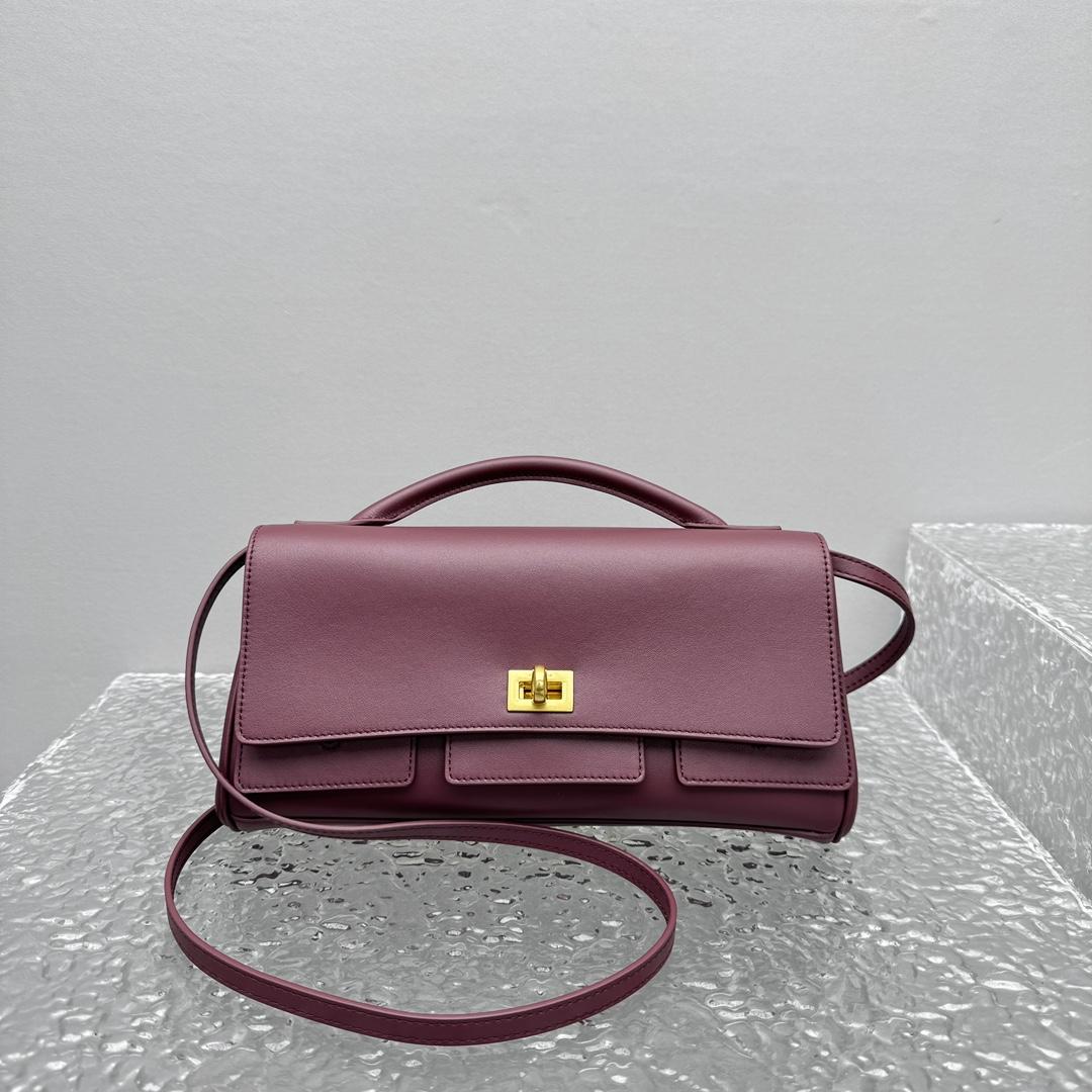 Balenciaga Bel Air Clutch On Strap Small In Dark Burgundy - DopestKickz