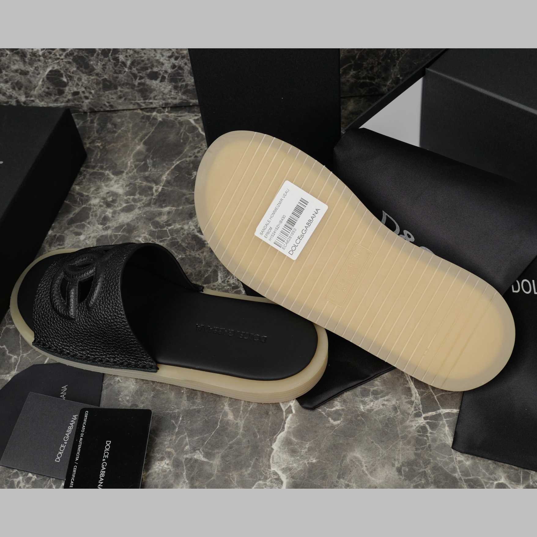 Dolce & Gabbana Black Leather Sliders - DopestKickz