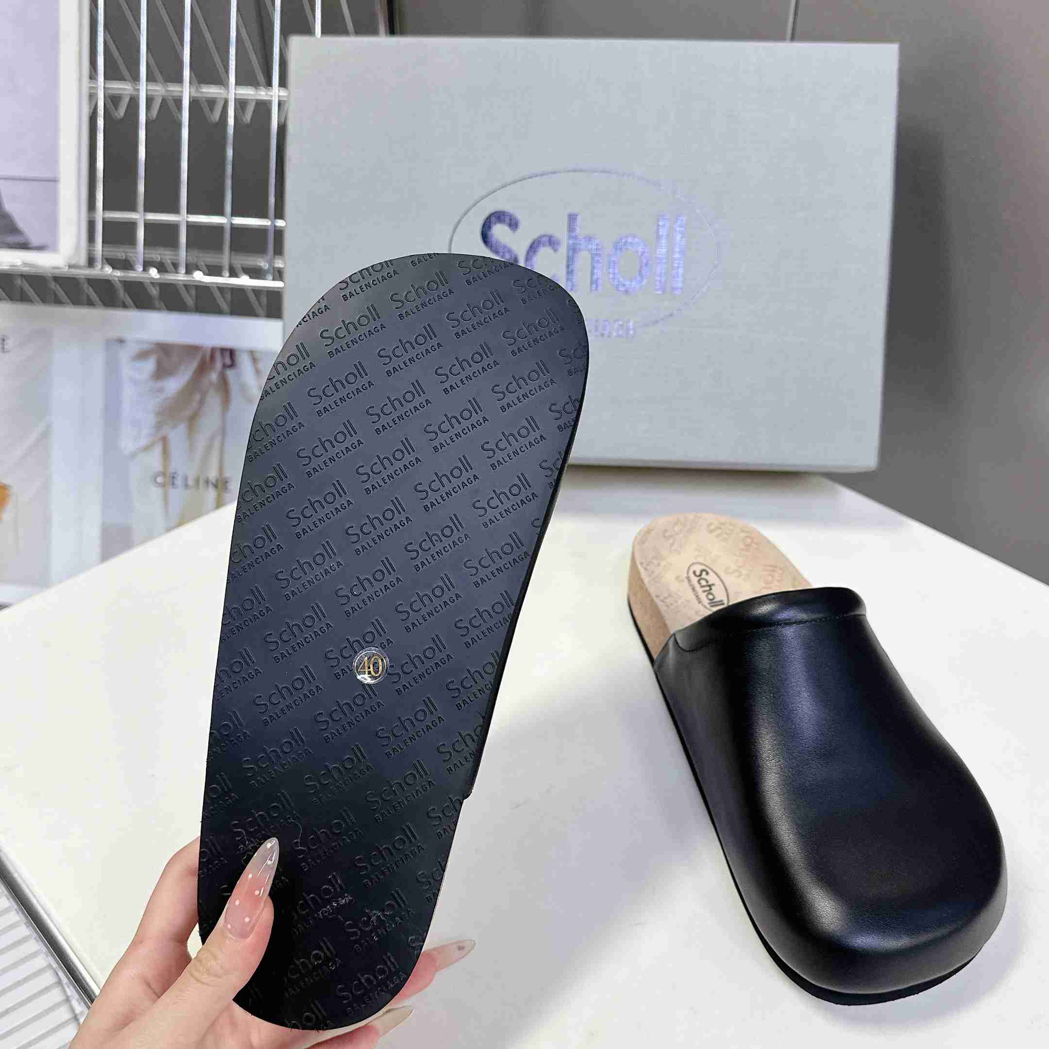 Balenciaga Scholl Flat Mule In Black - DopestKickz