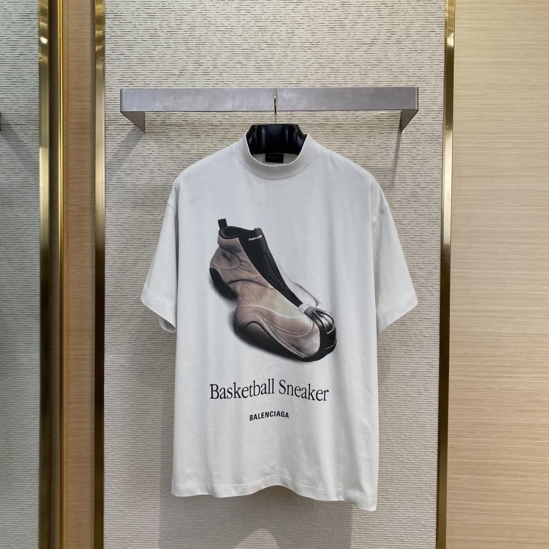 Balenciaga Basketball Sneaker T-Shirt Oversized In Dirty White - DopestKickz
