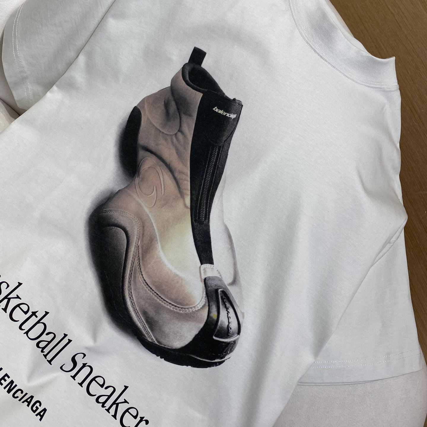 Balenciaga Basketball Sneaker T-Shirt Oversized In Dirty White - DopestKickz