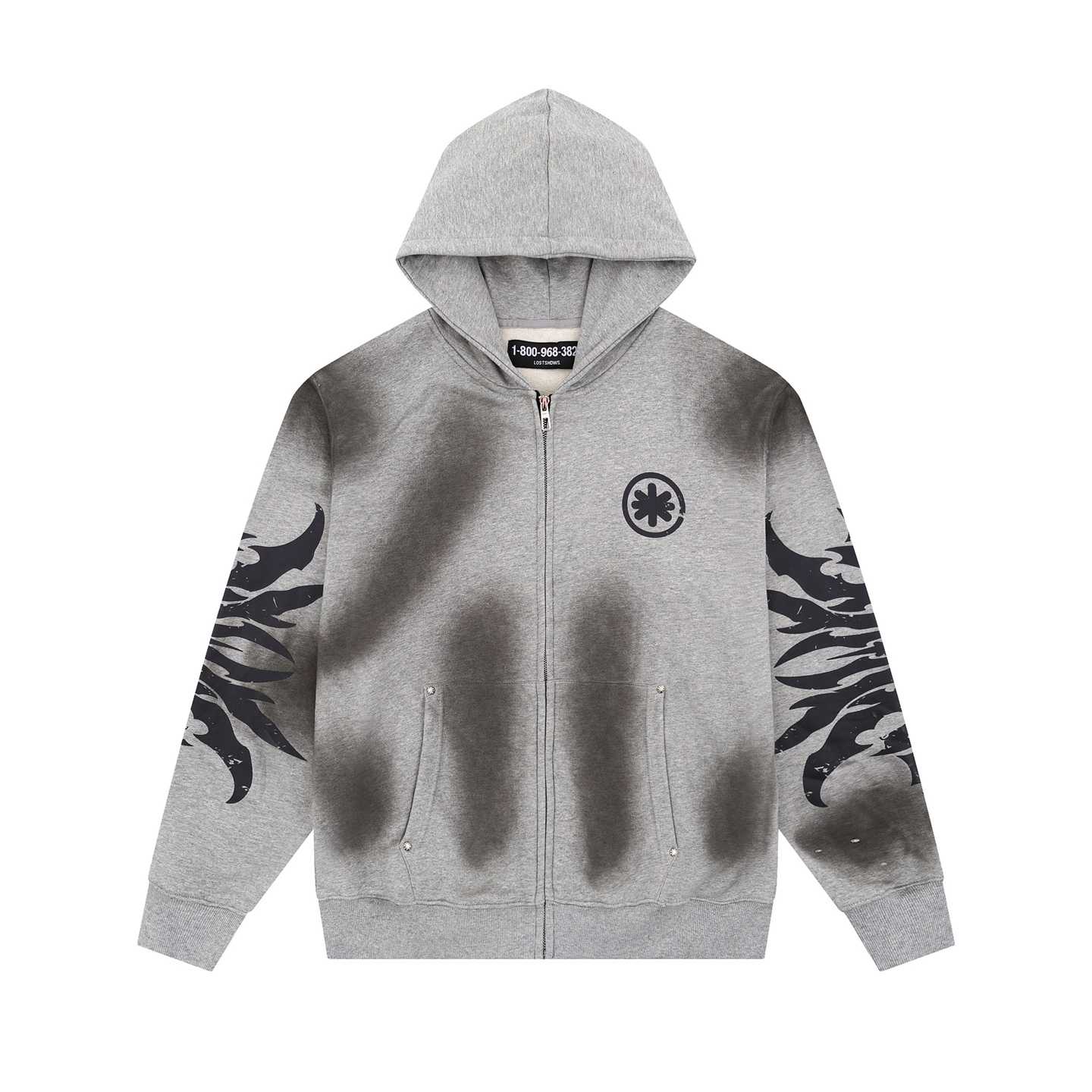 LostShdws Complex Con Exclusive Acid Wash Zip Up Hoodie Grey - DopestKickz