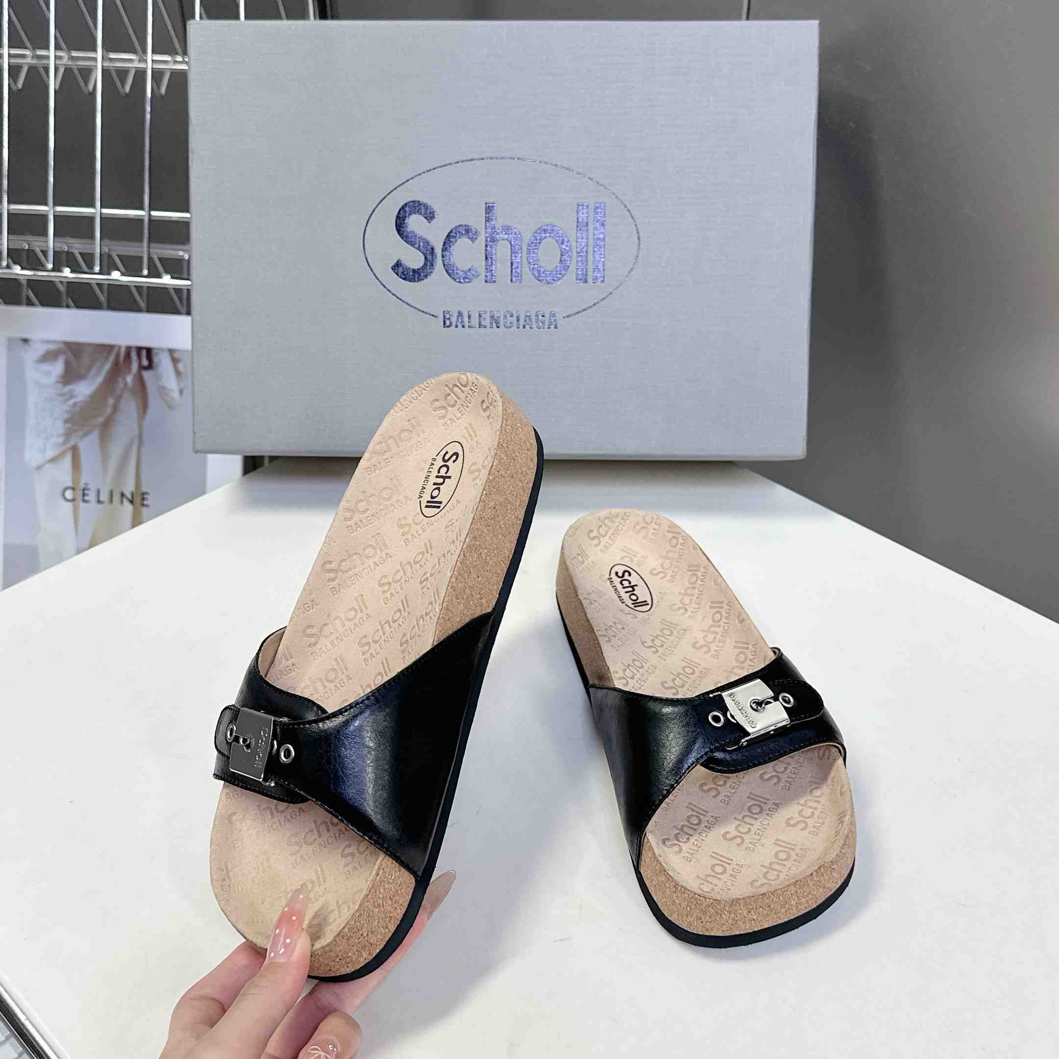 Balenciaga Scholl Flat Sandal In Black - DopestKickz