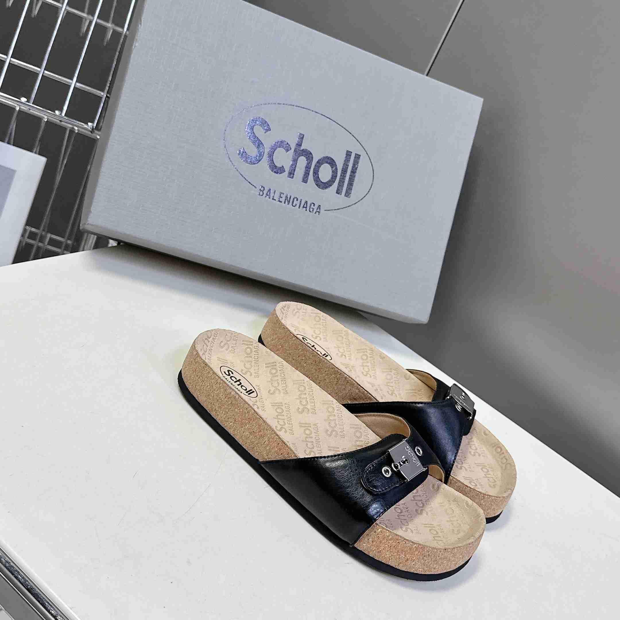 Balenciaga Scholl Flat Sandal In Black - DopestKickz