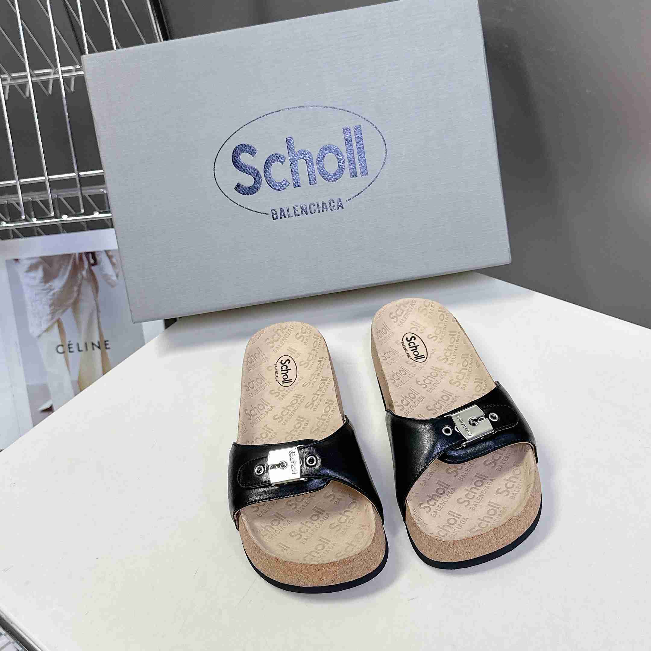 Balenciaga Scholl Flat Sandal In Black - DopestKickz