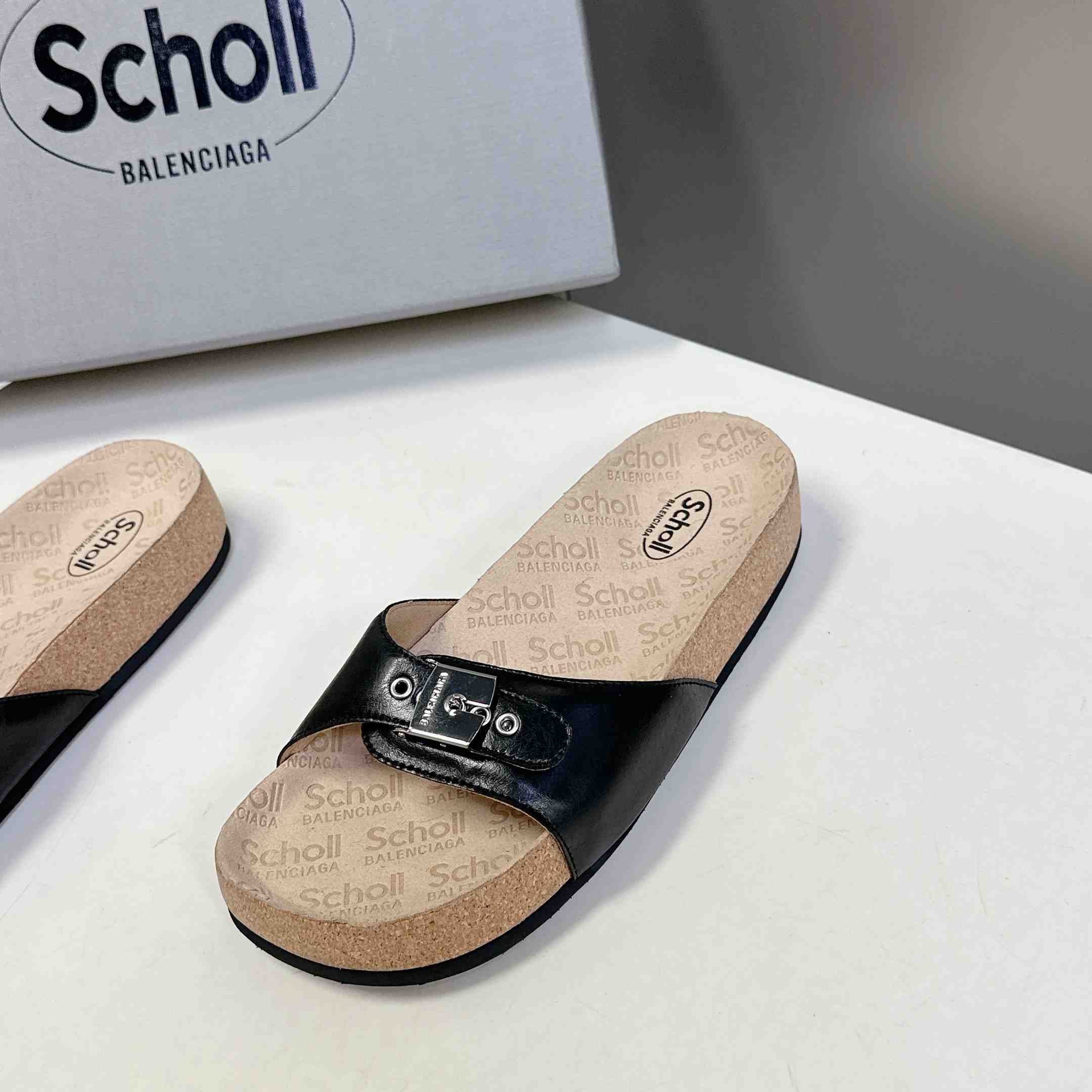 Balenciaga Scholl Flat Sandal In Black - DopestKickz