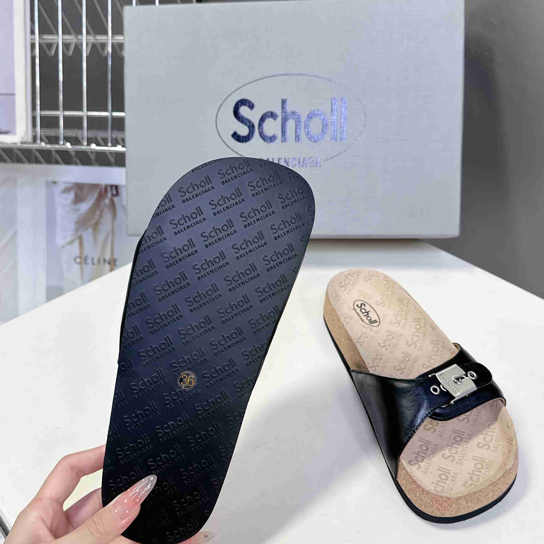 Balenciaga Scholl Flat Sandal In Black - DopestKickz