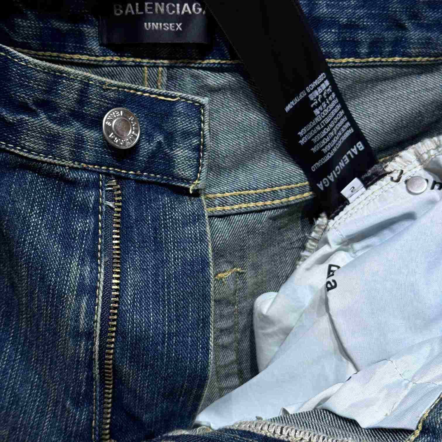 Balenciaga Distressed Baggy Shorts In Blue - DopestKickz