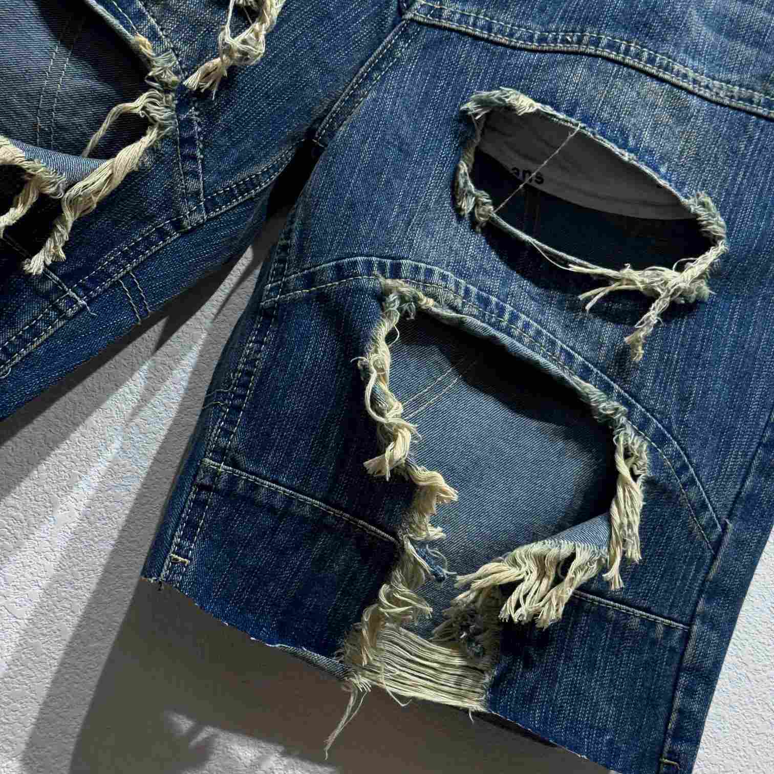 Balenciaga Distressed Baggy Shorts In Blue - DopestKickz