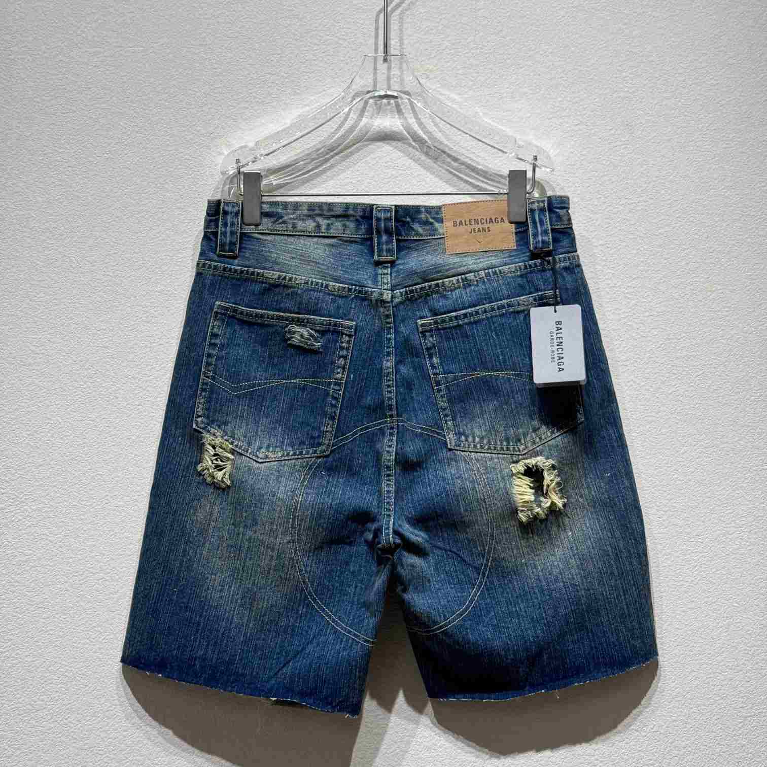 Balenciaga Distressed Baggy Shorts In Blue - DopestKickz