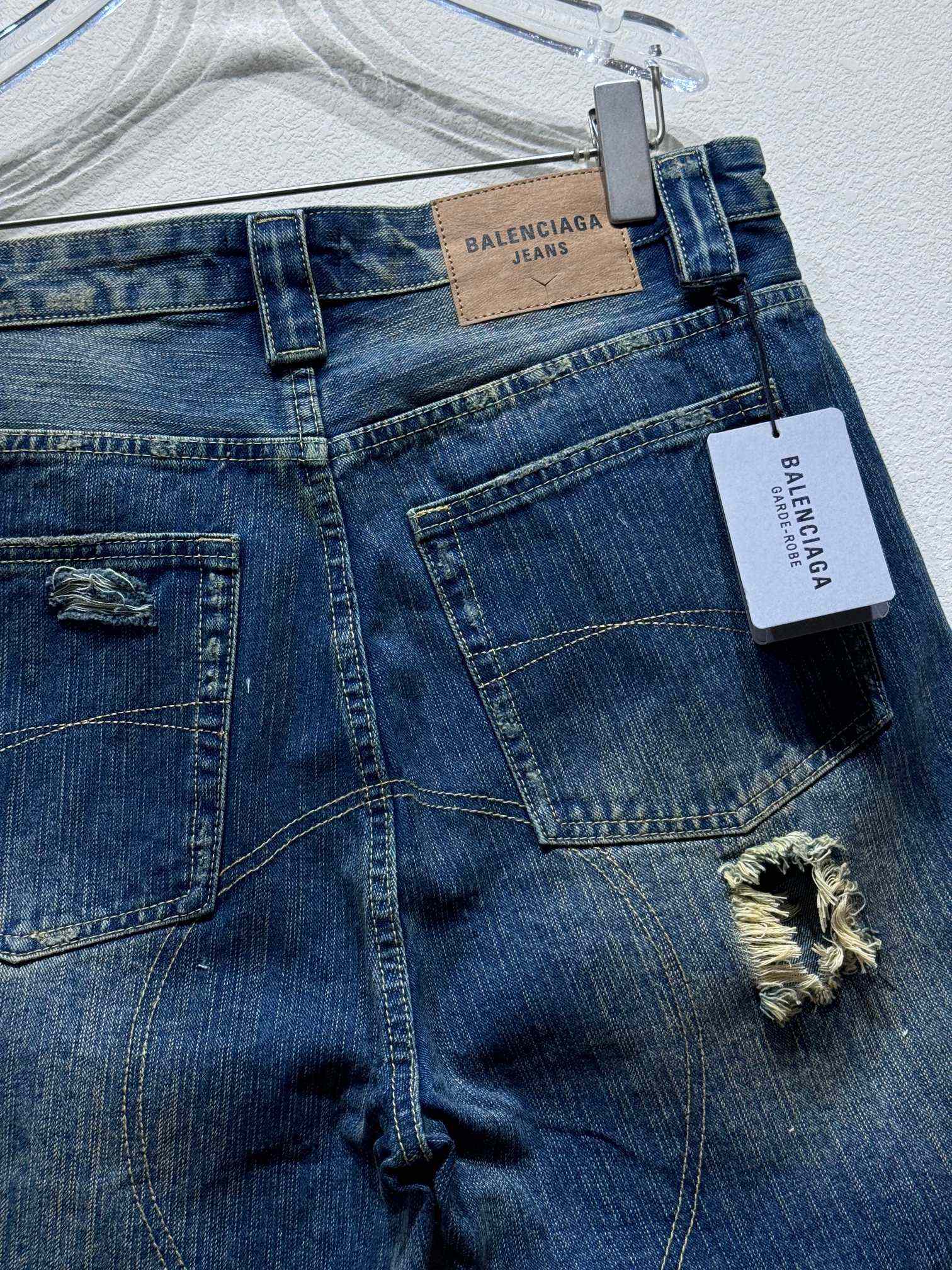 Balenciaga Distressed Baggy Shorts In Blue - DopestKickz