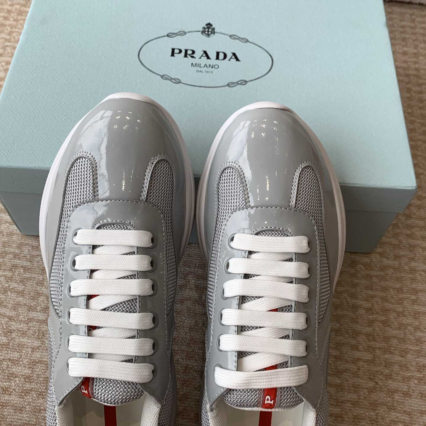 Patent Leather And Technical Fabric Prada America's Cup Sneakers - DopestKickz