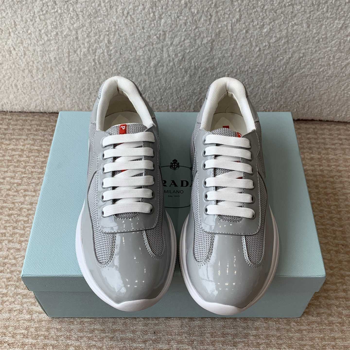 Patent Leather And Technical Fabric Prada America's Cup Sneakers - DopestKickz