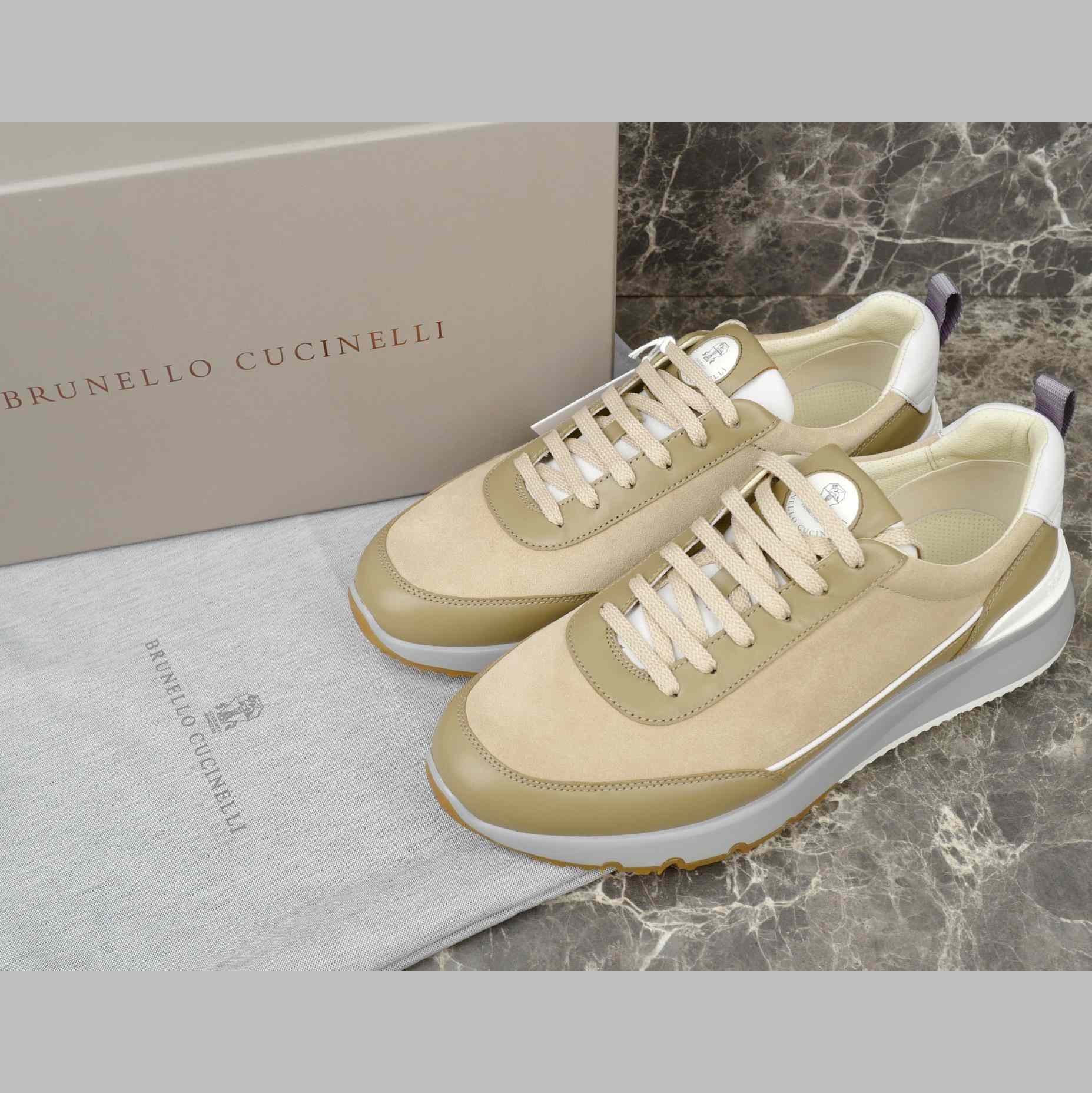 Brunello Cucinelli Washed Suede And Semi-polished Calfskin Runners  - DopestKickz