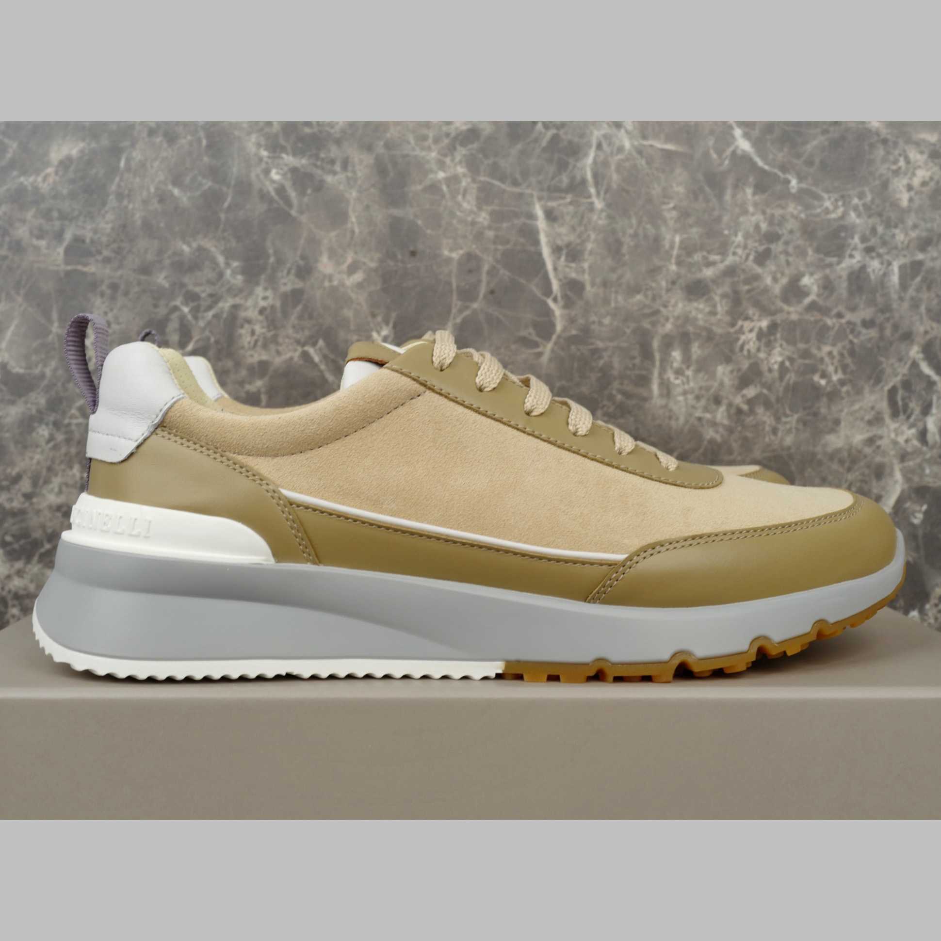 Brunello Cucinelli Washed Suede And Semi-polished Calfskin Runners  - DopestKickz