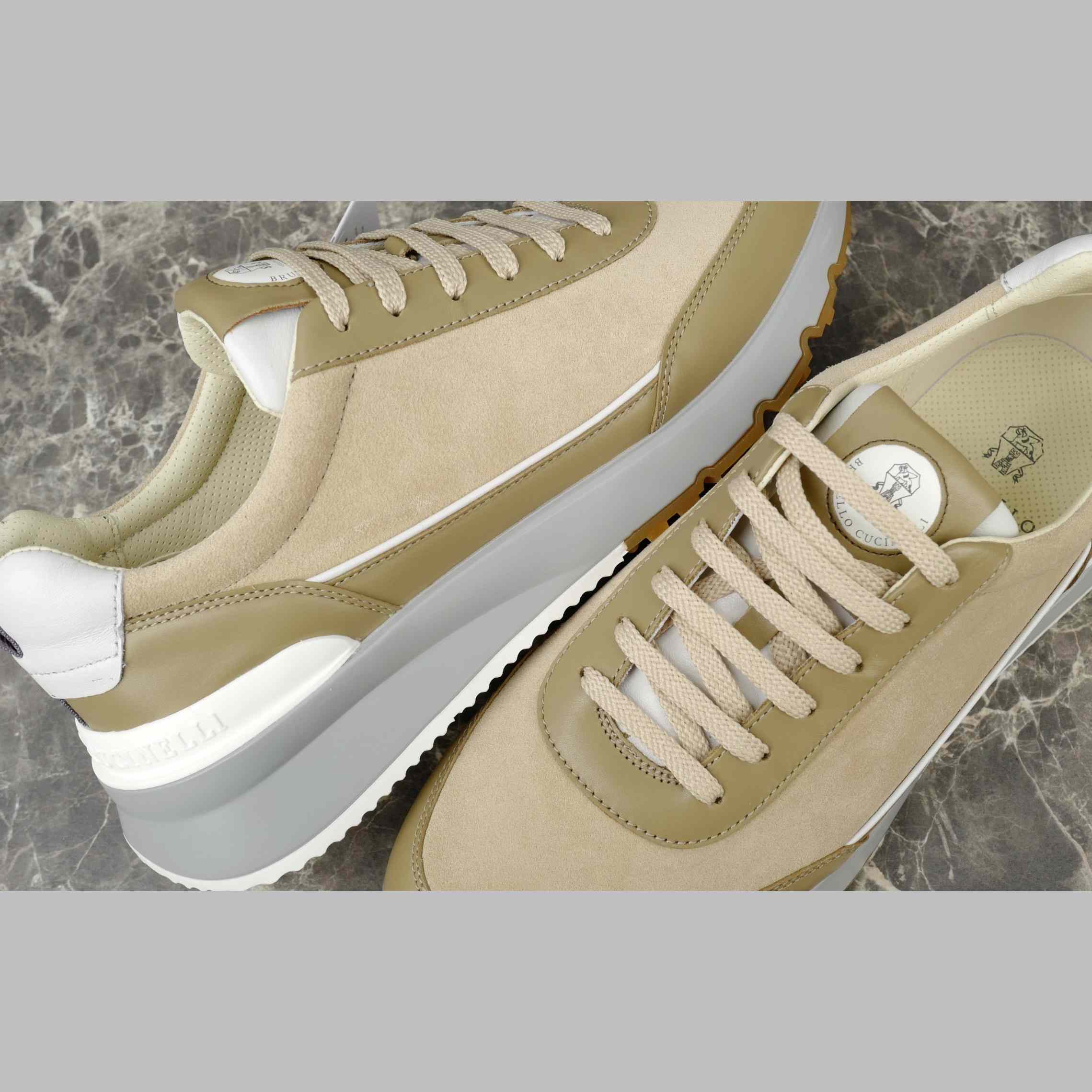 Brunello Cucinelli Washed Suede And Semi-polished Calfskin Runners  - DopestKickz