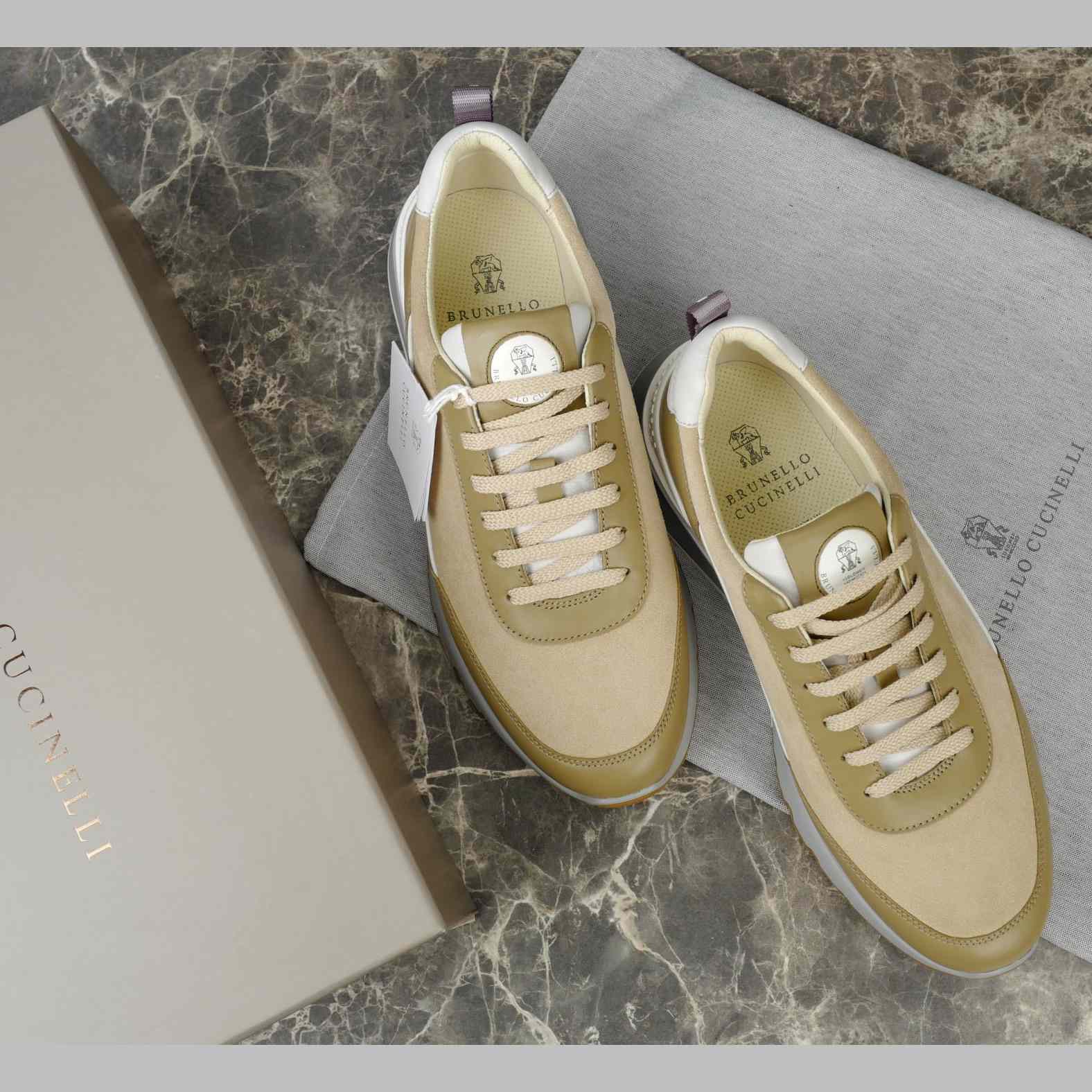 Brunello Cucinelli Washed Suede And Semi-polished Calfskin Runners  - DopestKickz