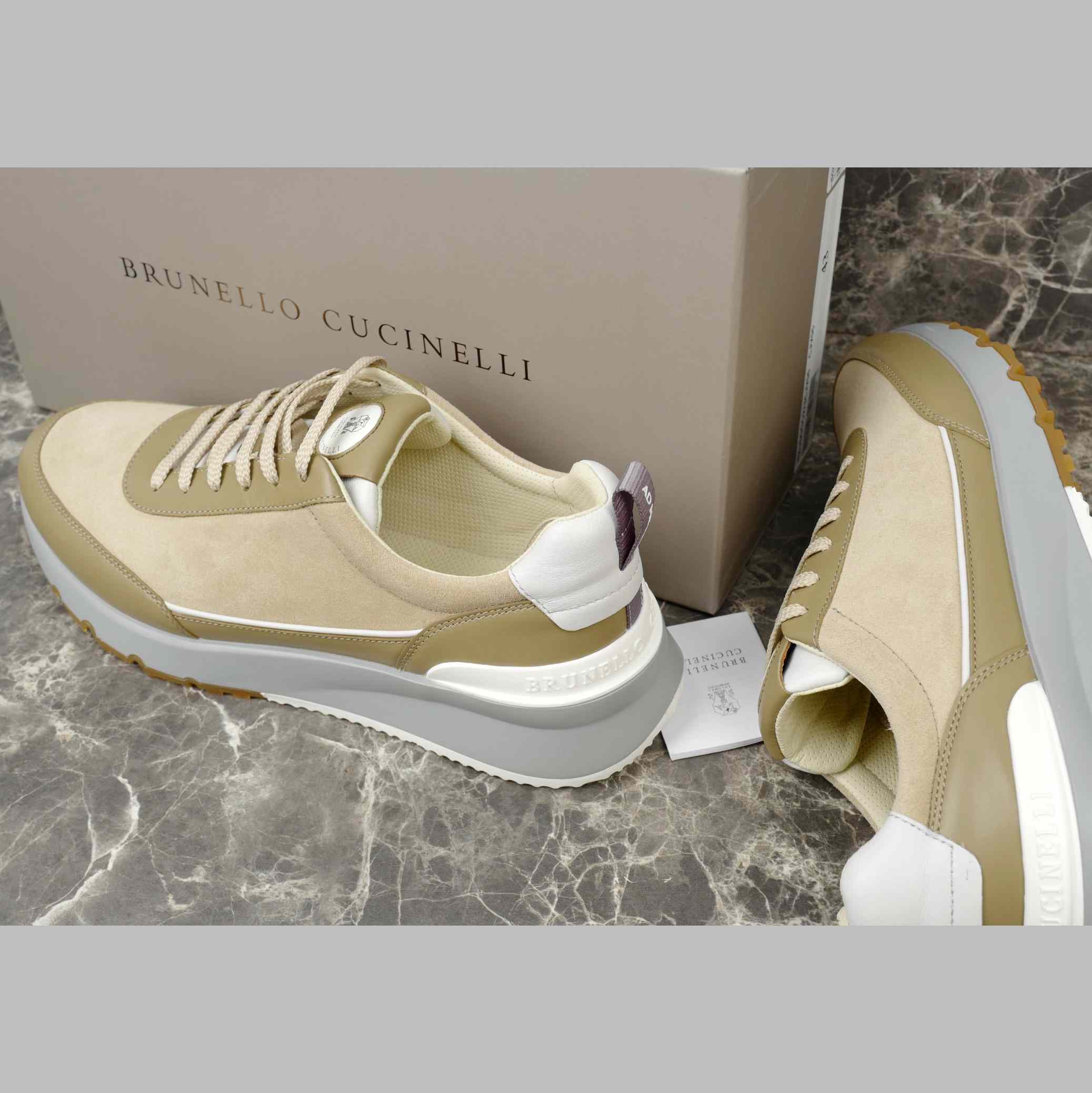 Brunello Cucinelli Washed Suede And Semi-polished Calfskin Runners  - DopestKickz