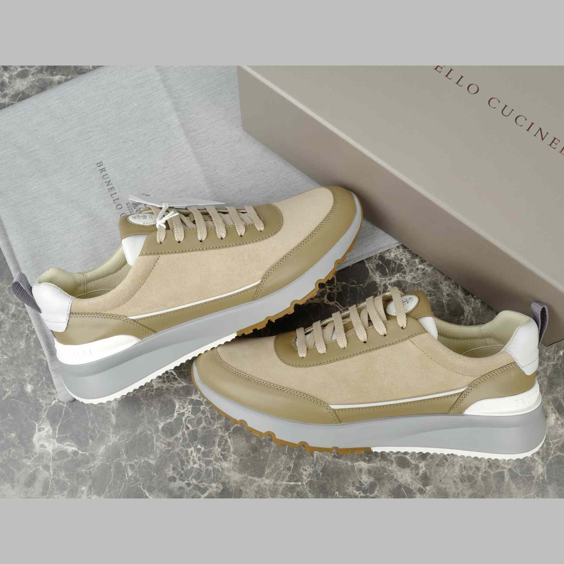 Brunello Cucinelli Washed Suede And Semi-polished Calfskin Runners  - DopestKickz