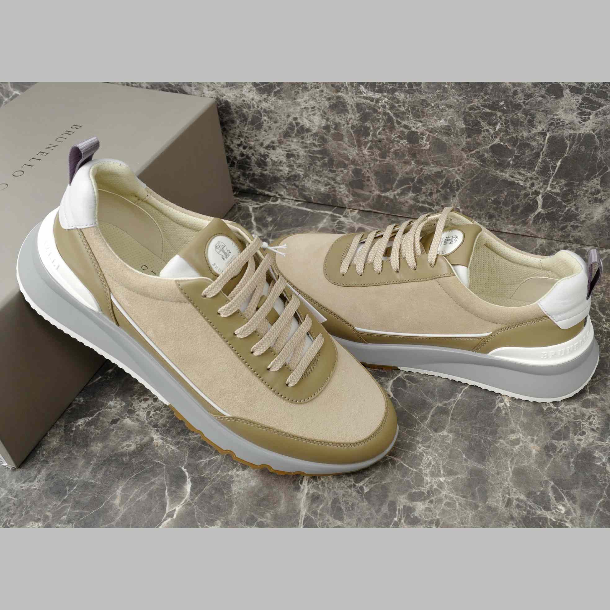 Brunello Cucinelli Washed Suede And Semi-polished Calfskin Runners  - DopestKickz