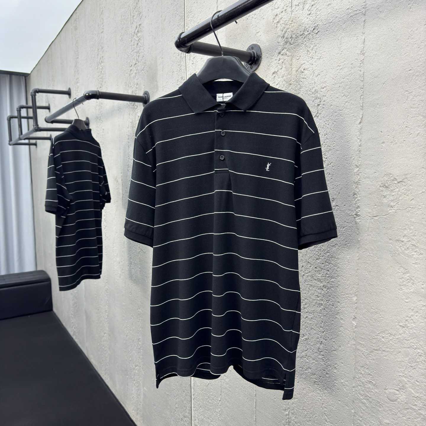 Saint Laurent Cassandre Polo Shirt In Striped Pique - DopestKickz