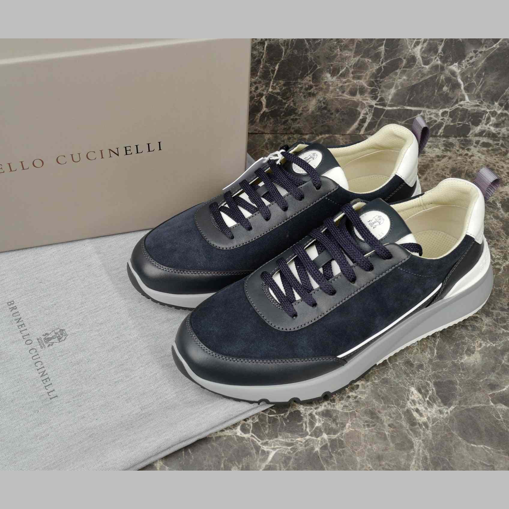 Brunello Cucinelli Washed Suede And Semi-polished Calfskin Runners  - DopestKickz