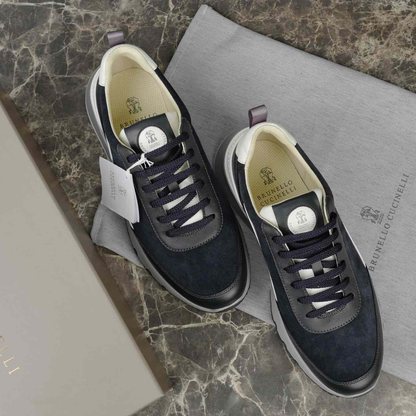 Brunello Cucinelli Washed Suede And Semi-polished Calfskin Runners  - DopestKickz