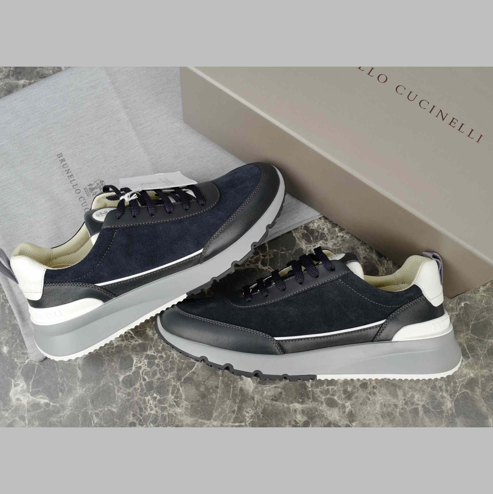 Brunello Cucinelli Washed Suede And Semi-polished Calfskin Runners  - DopestKickz