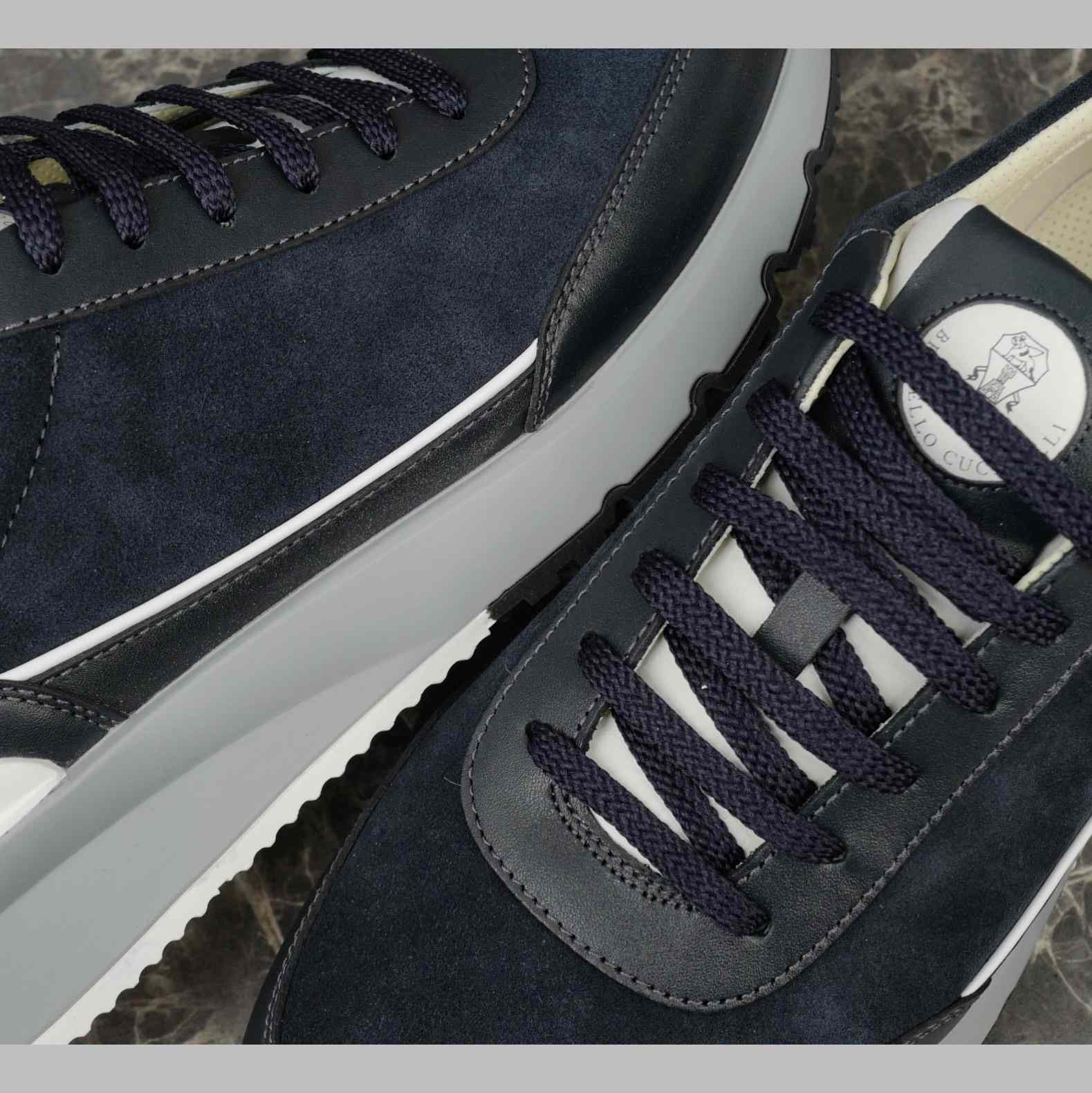 Brunello Cucinelli Washed Suede And Semi-polished Calfskin Runners  - DopestKickz