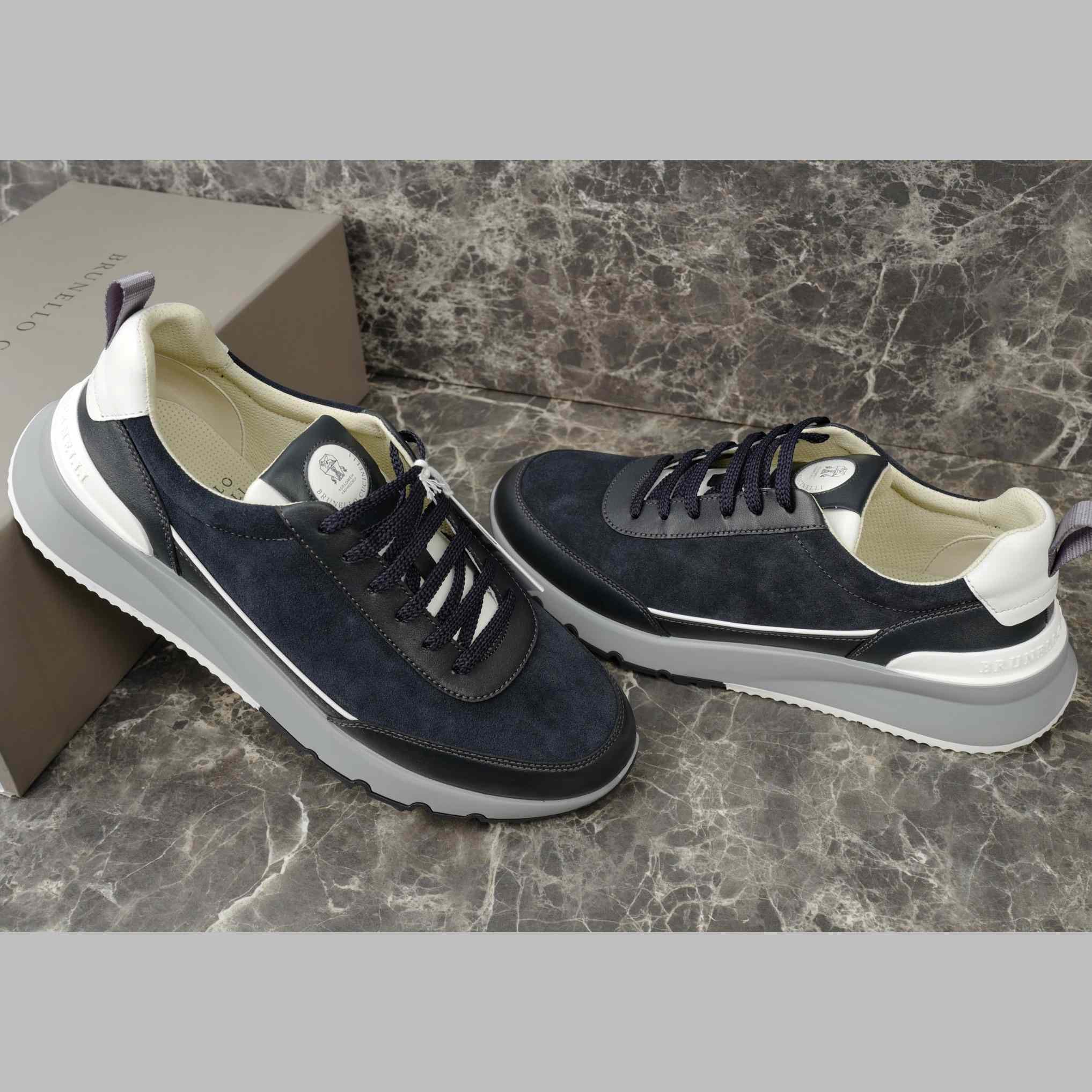 Brunello Cucinelli Washed Suede And Semi-polished Calfskin Runners  - DopestKickz