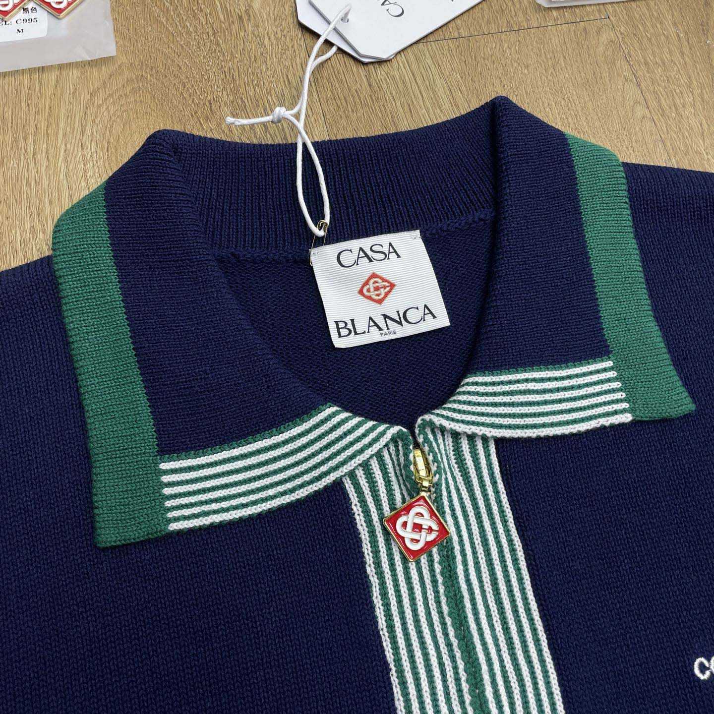 Casablanca Merino Wool T-shirt With Striped Collar In Blue   D0089 - DopestKickz