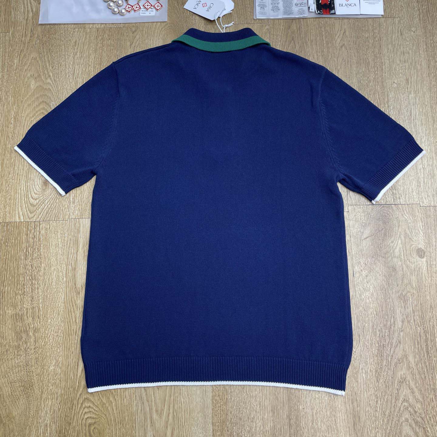 Casablanca Merino Wool T-shirt With Striped Collar In Blue   D0089 - DopestKickz