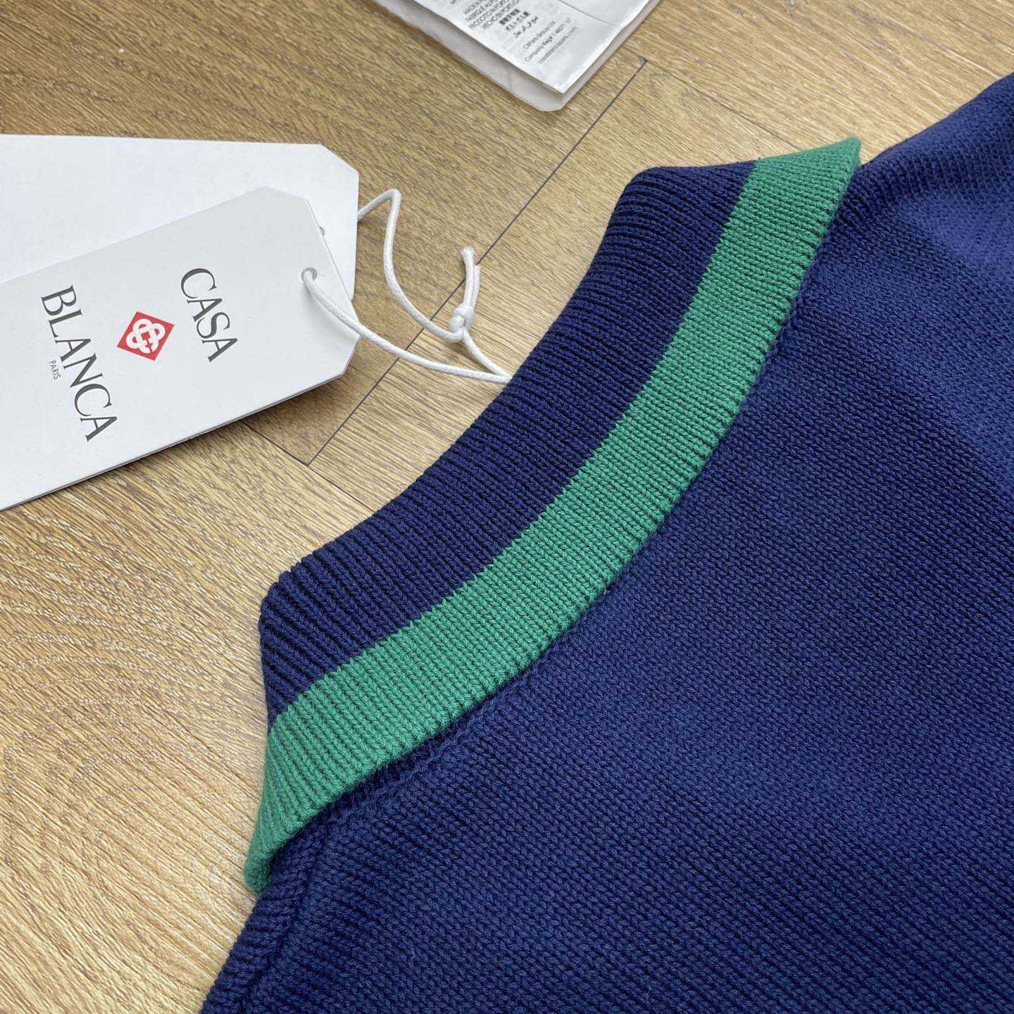 Casablanca Merino Wool T-shirt With Striped Collar In Blue   D0089 - DopestKickz