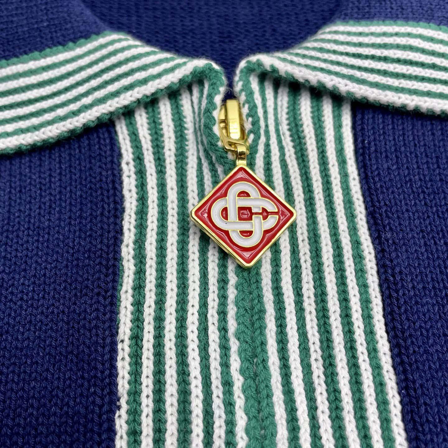 Casablanca Merino Wool T-shirt With Striped Collar In Blue   D0089 - DopestKickz