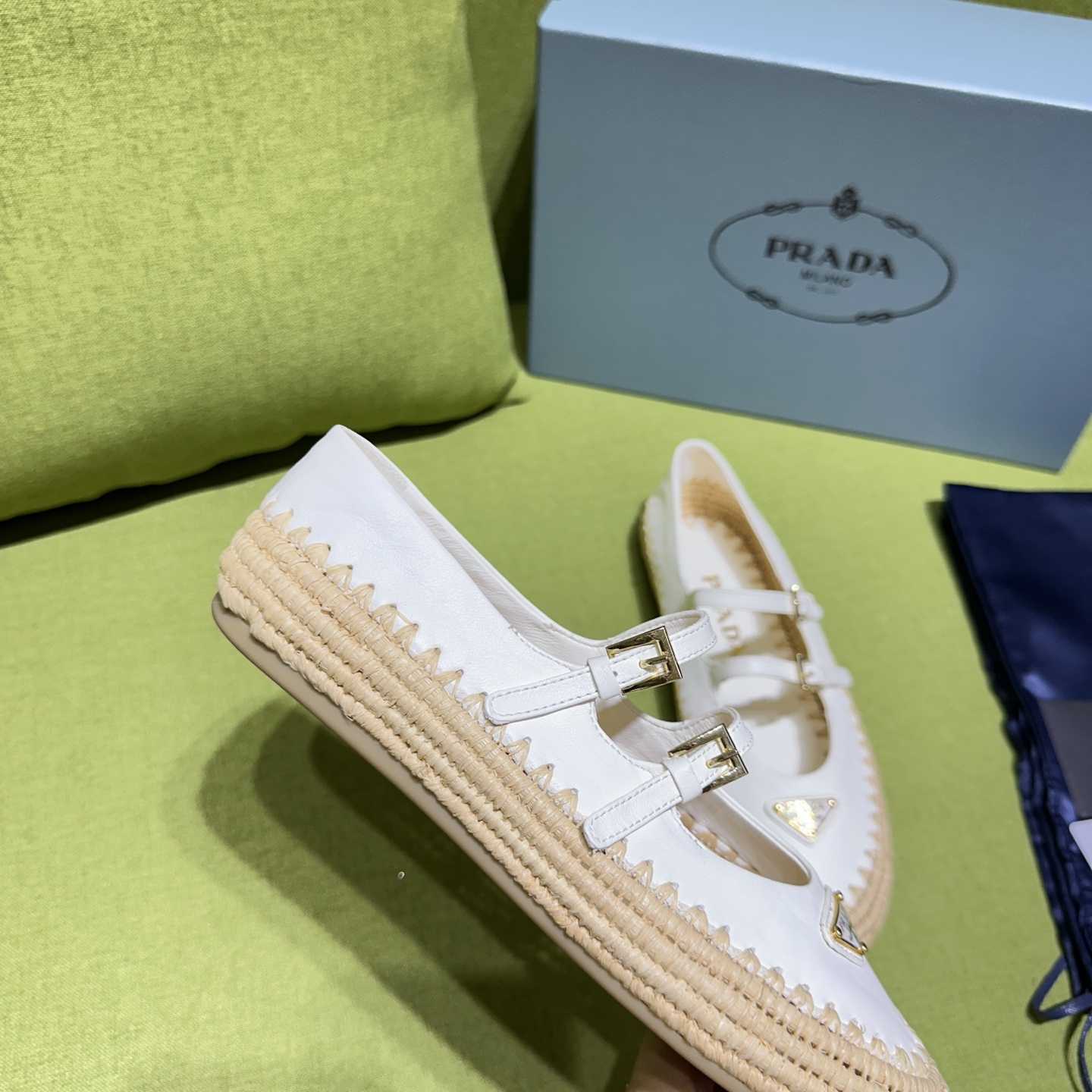 Prada Nappa Leather And Raffia Ballerinas - DopestKickz