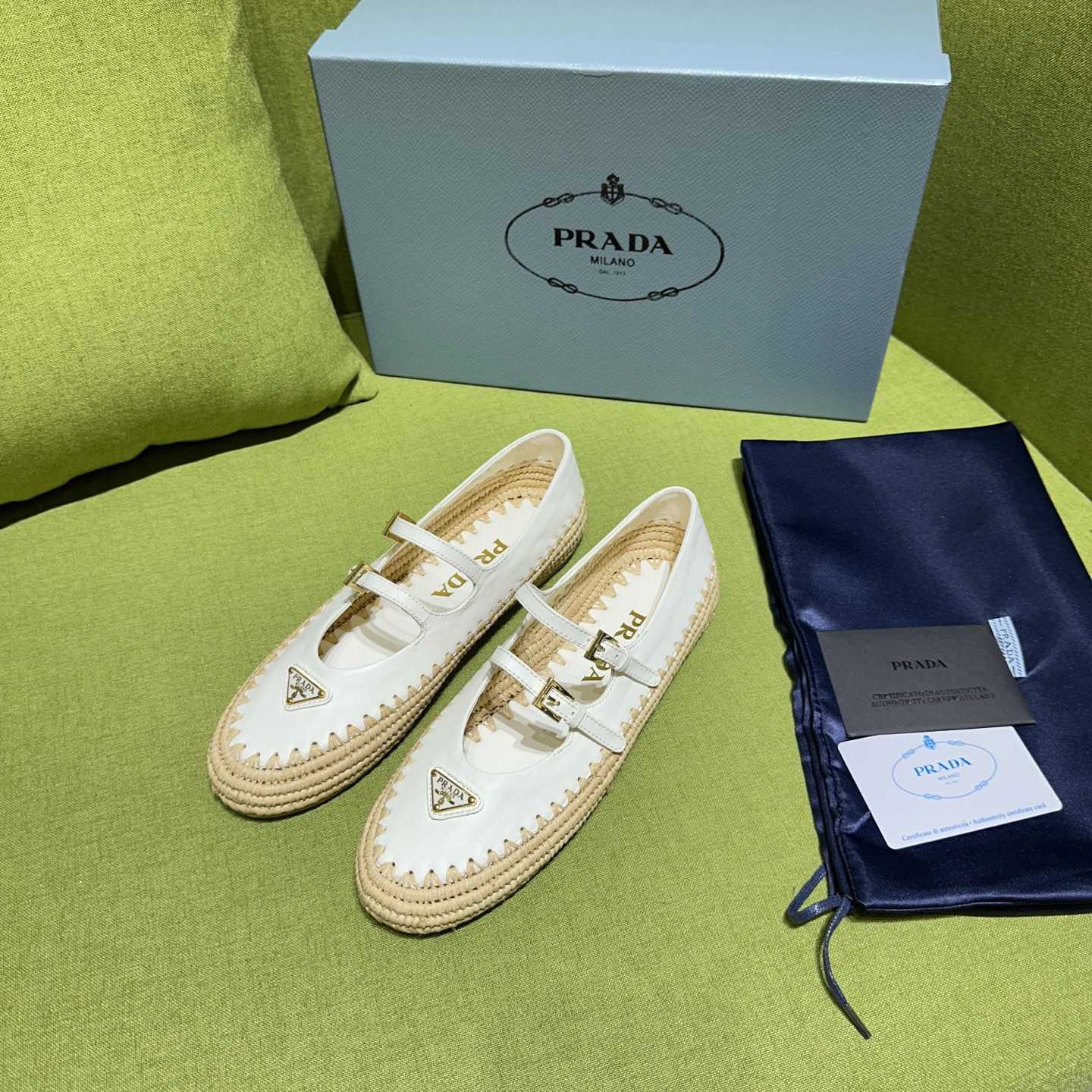 Prada Nappa Leather And Raffia Ballerinas - DopestKickz